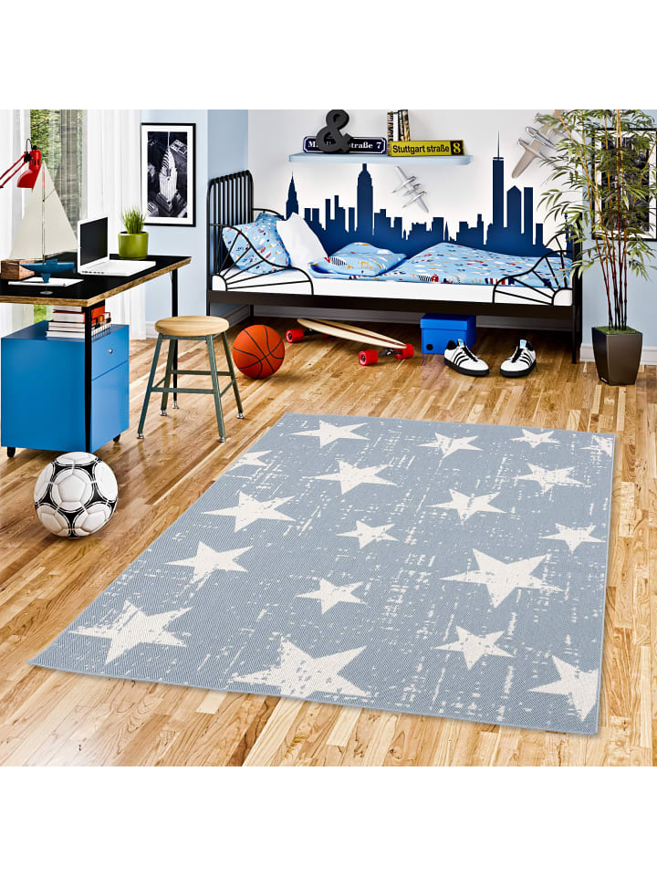 Pergamon In & Outdoor Teppich Flachgewebe Marbella Sterne in Blau günstig kaufen