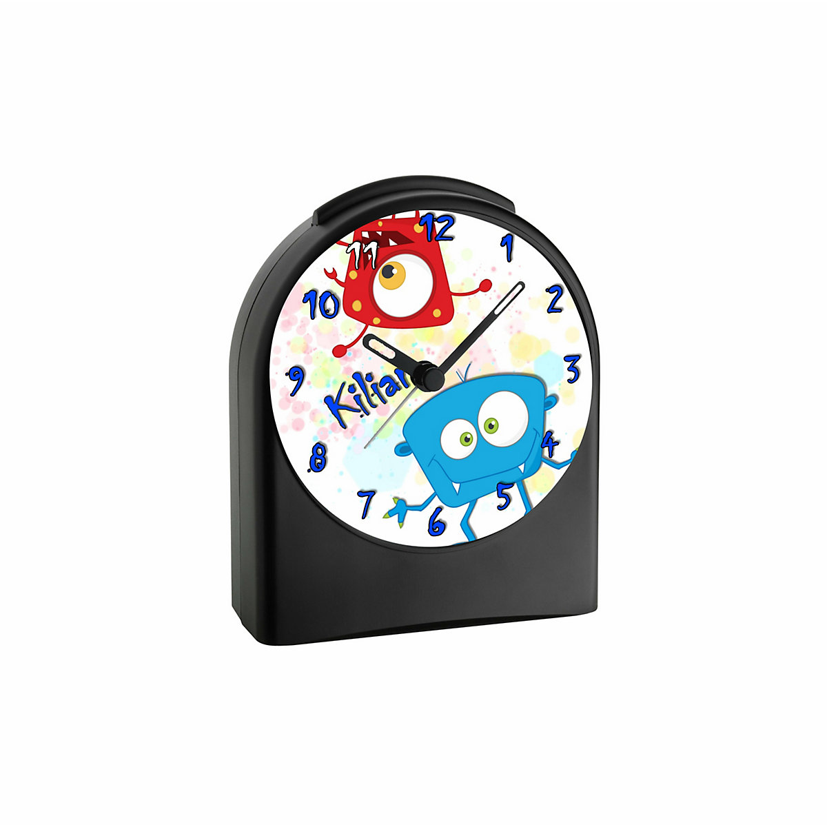 Kinder Funkwecker personalisiert mit Namen Monster Atom-/Funkuhr, 12-Stunden-Anzeigeformat, Schlummerfunktion, Nachtlicht, Geräuschlos/Ohne Ticken
