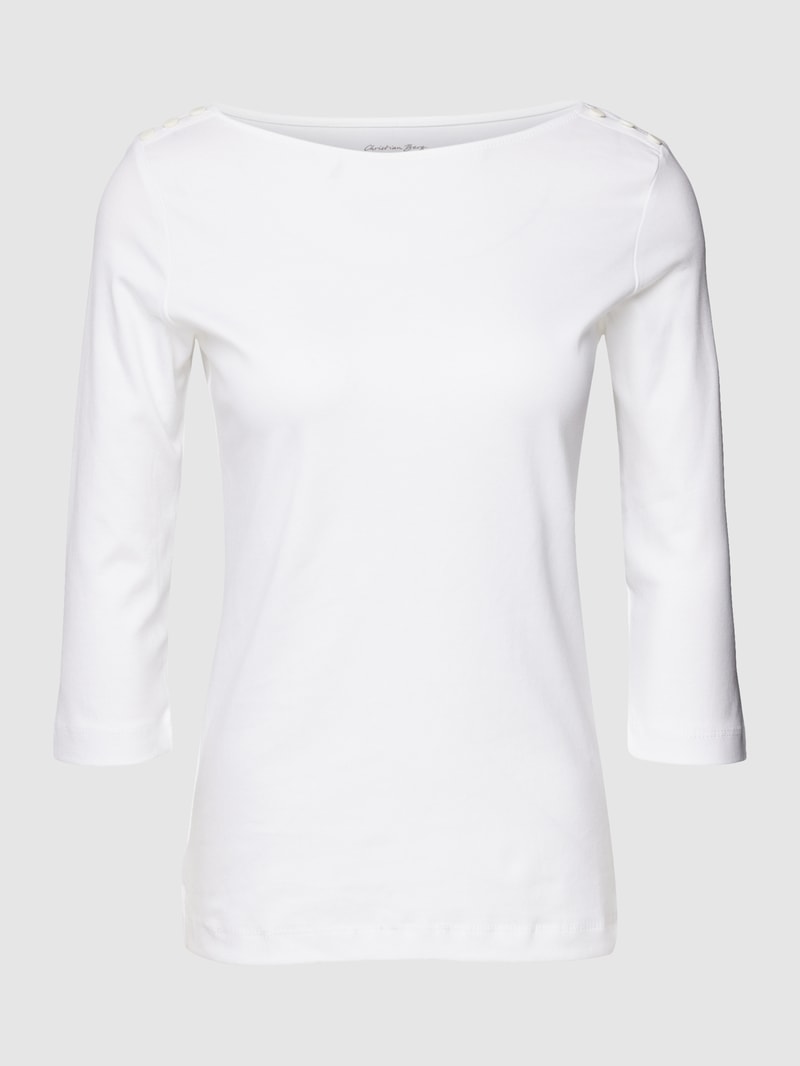 T-Shirt mit 3/4-Arm und dekorativen Knöpfen in weiß