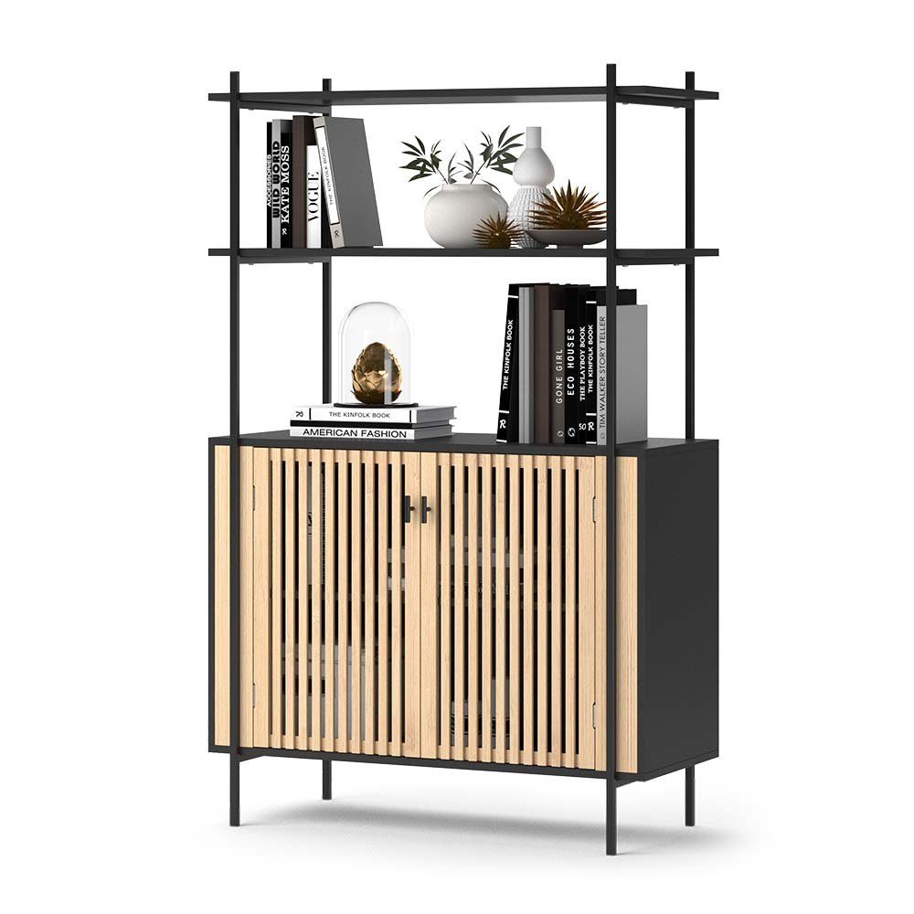 Vicco Bücherregal Standregal Bamboo breit Schwarz/Bamboo