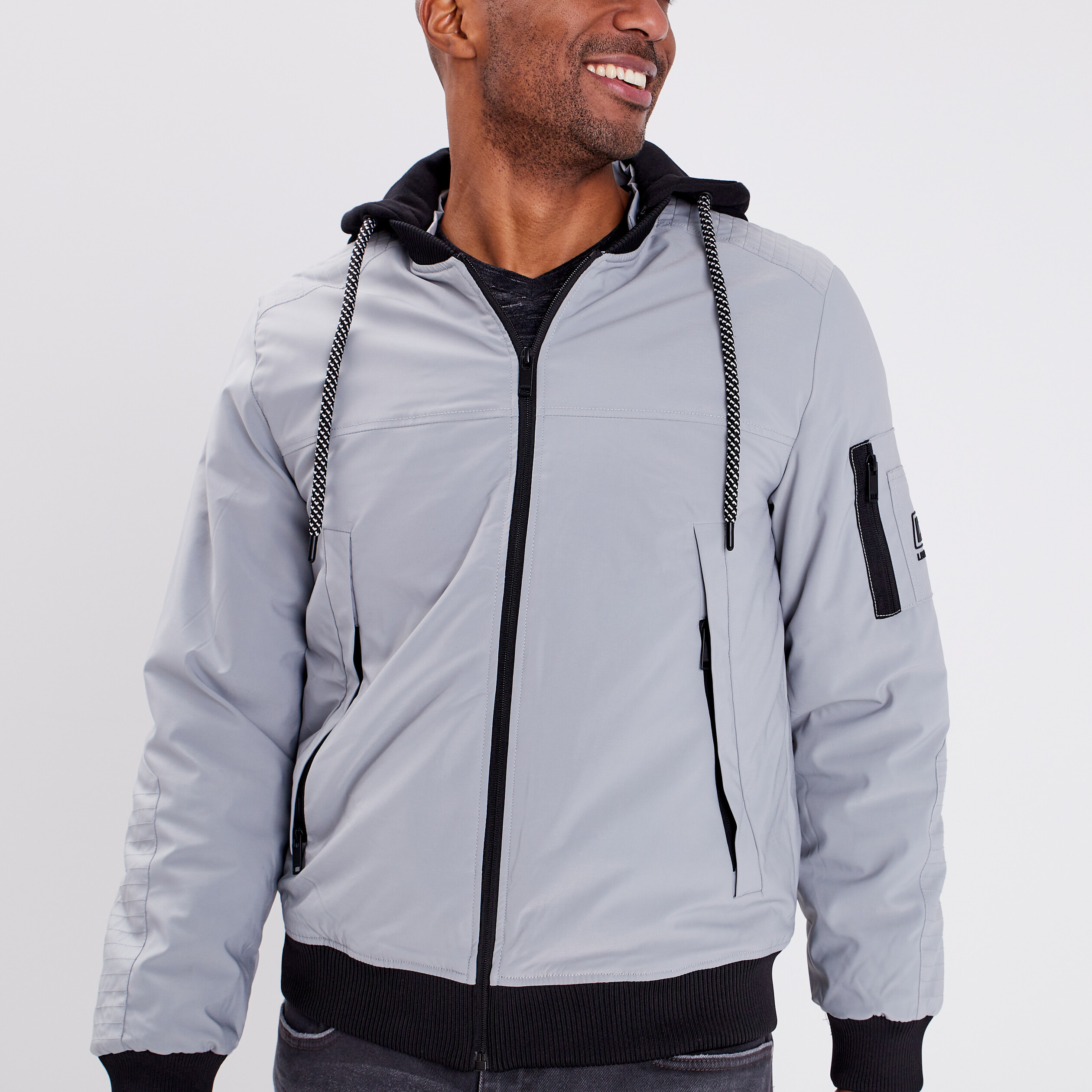 Veste bomber droite à capuche amovible gris clair garçon | La Halle