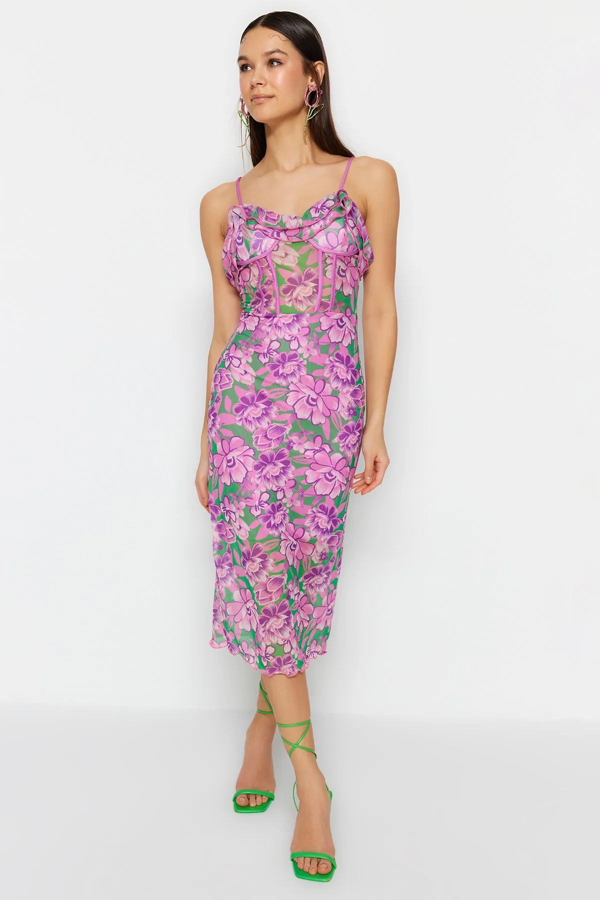 Trendyol Collection  Mehrfarbig-grünes Tüll-Abendkleid TPRSS23EL00500
