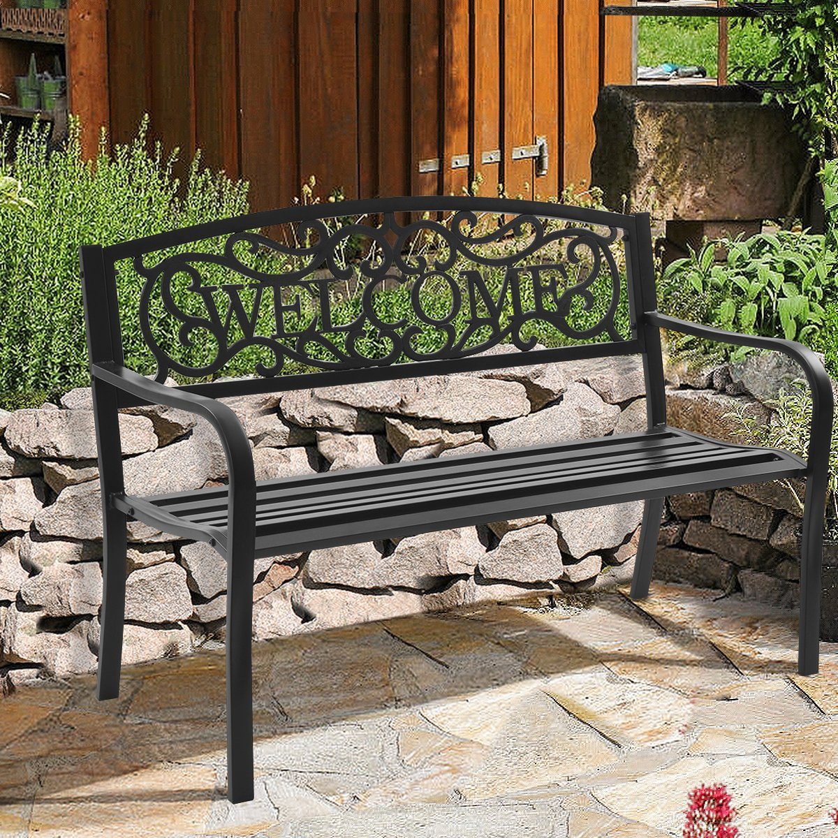 COSTWAY Gartenbank, mit Rückenlehnen, bis 320kg belastbar, 127 x 63,5 x 89cm