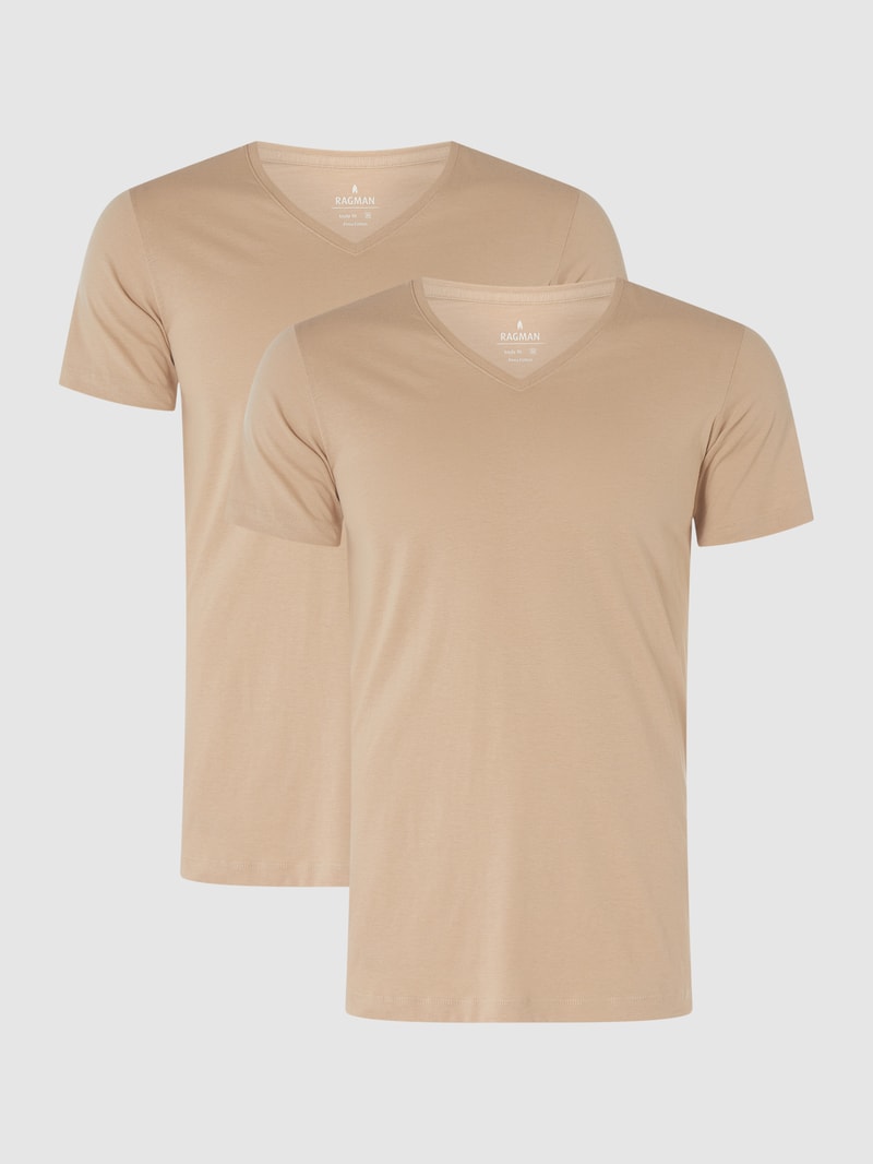 Body Fit T-Shirt aus Pima-Baumwolle im 2er-Pack in beige