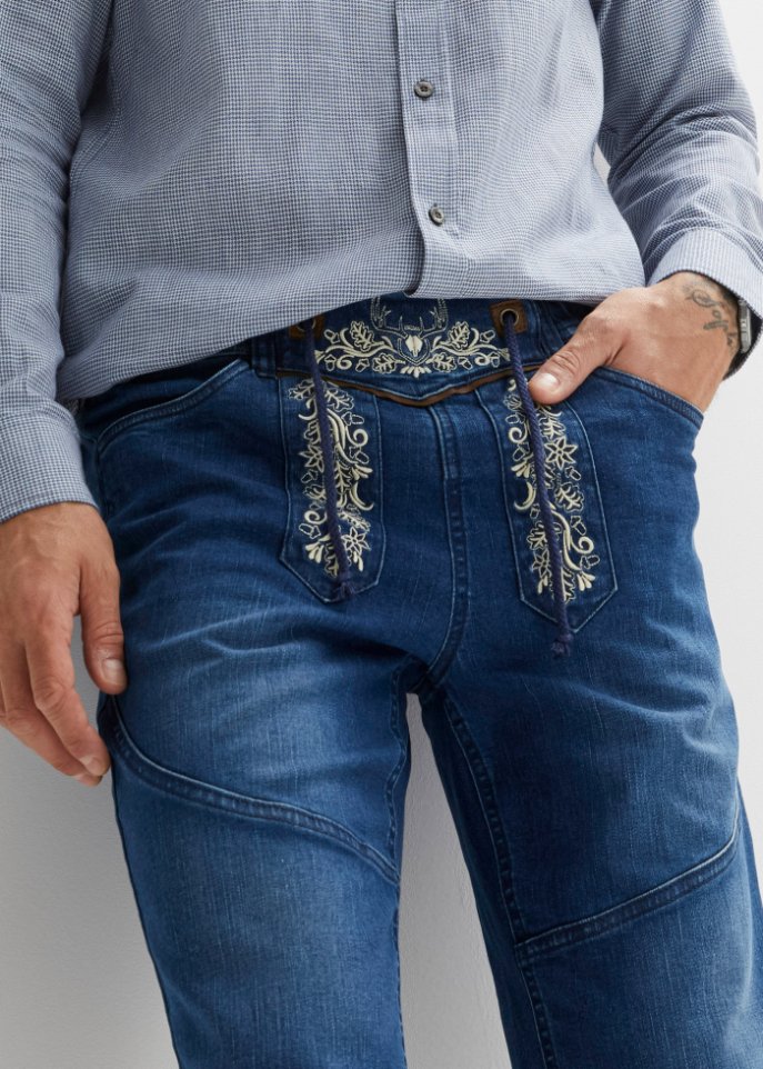 Stretch-Jeans-Bermuda mit Stickerei, Regular Fit