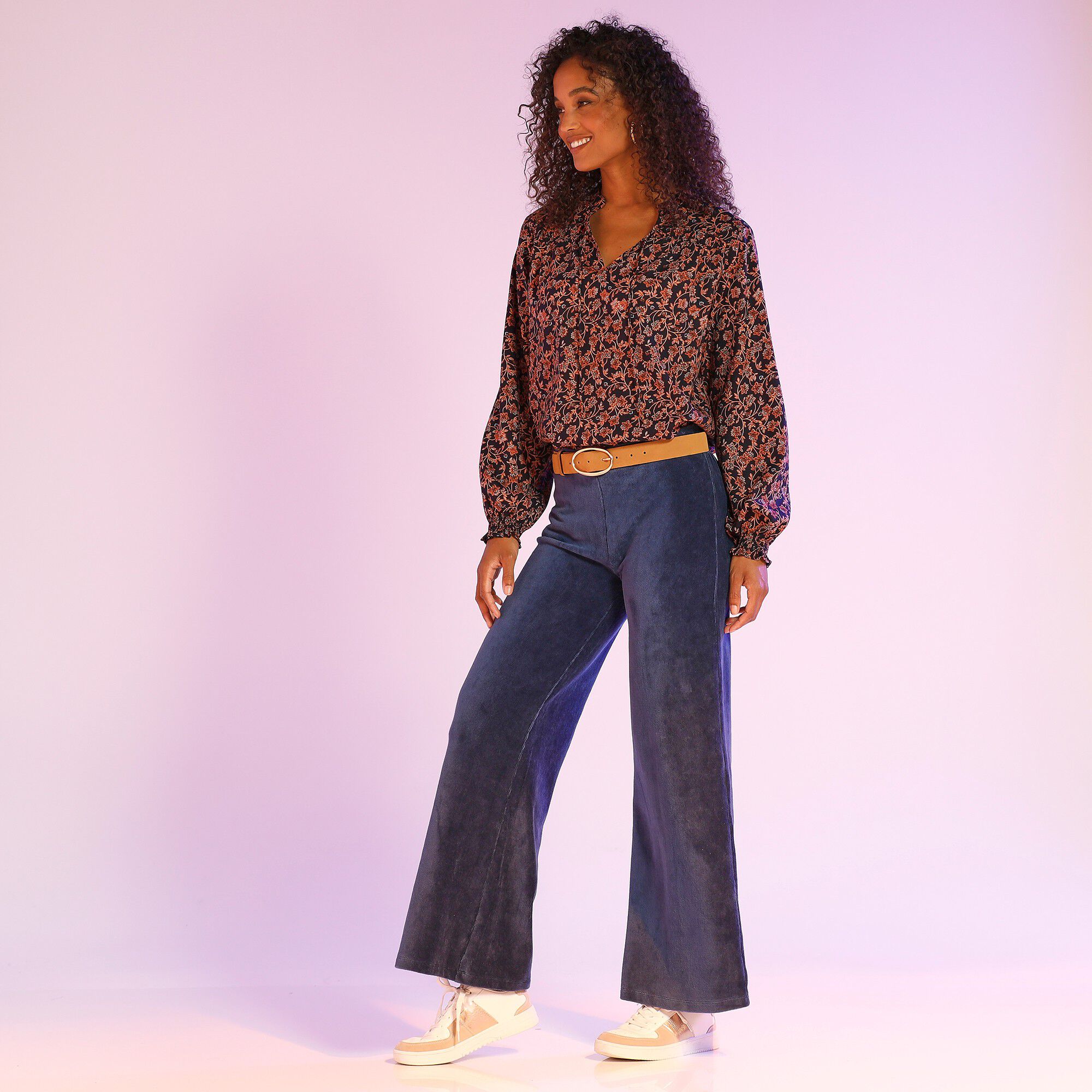 Pantalon large en velours hyper confort