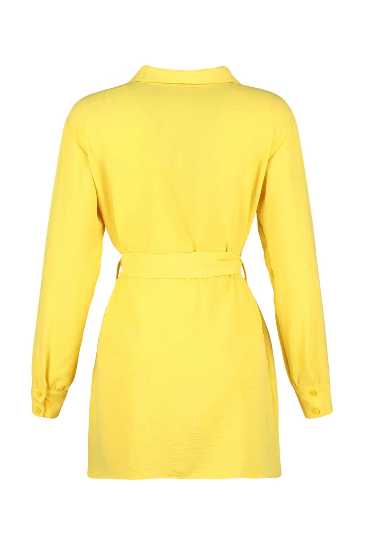 Trendyol Modest  Gelbes gewebtes Hemd mit Gürtel und versteckter Knopfleiste TCTSS21TN0049