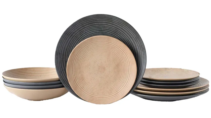 CreaTable Tafelservice Catania 12-tlg. Anthrazit + Sand
