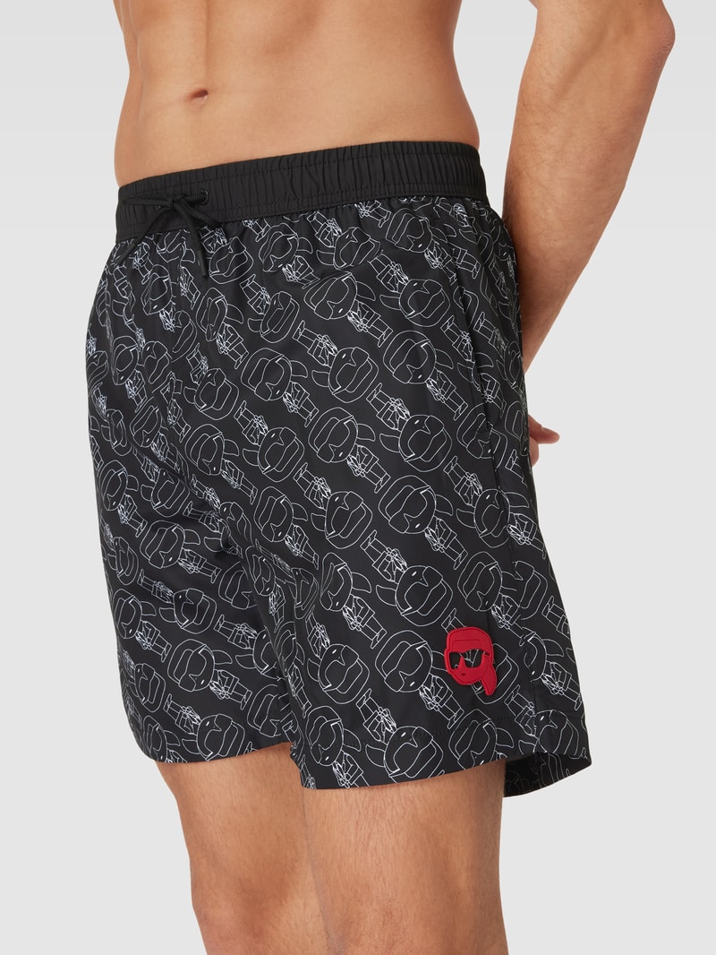 Badehose mit Label-Applikation Modell 'IKONIK' in schwarz