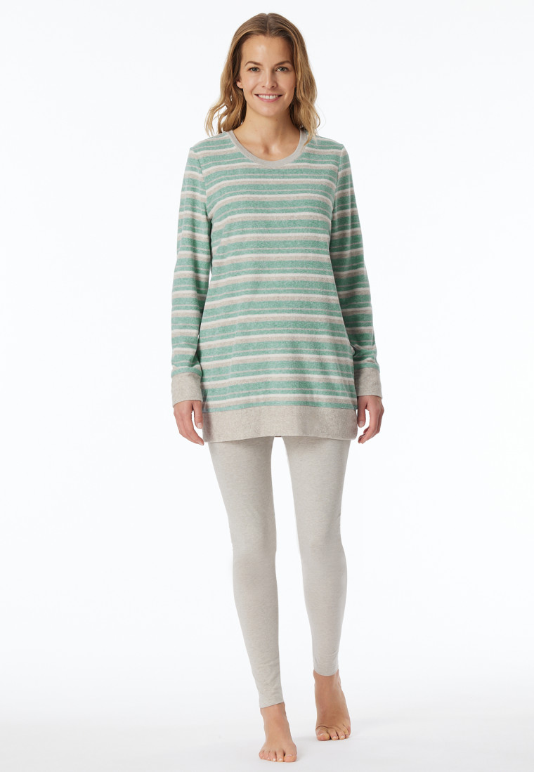 Schlafanzug lang Ringel Leggings grün-meliert - Casual Essentials