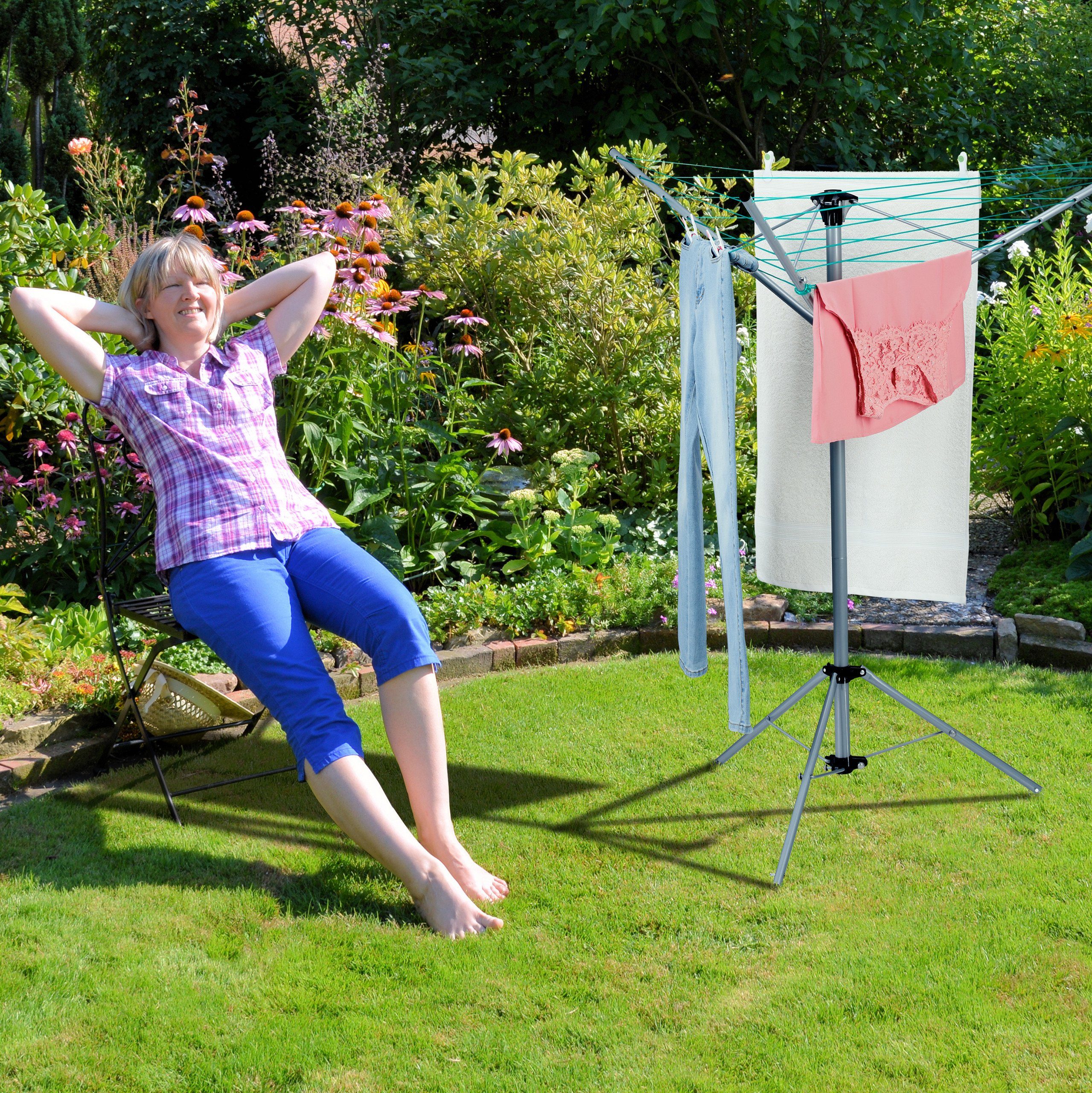 relaxdays Wäscheständer Wäschespinne mit Standfuß