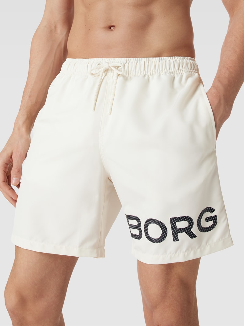 Badehose mit Label-Print Modell 'SHELDON' in offwhite