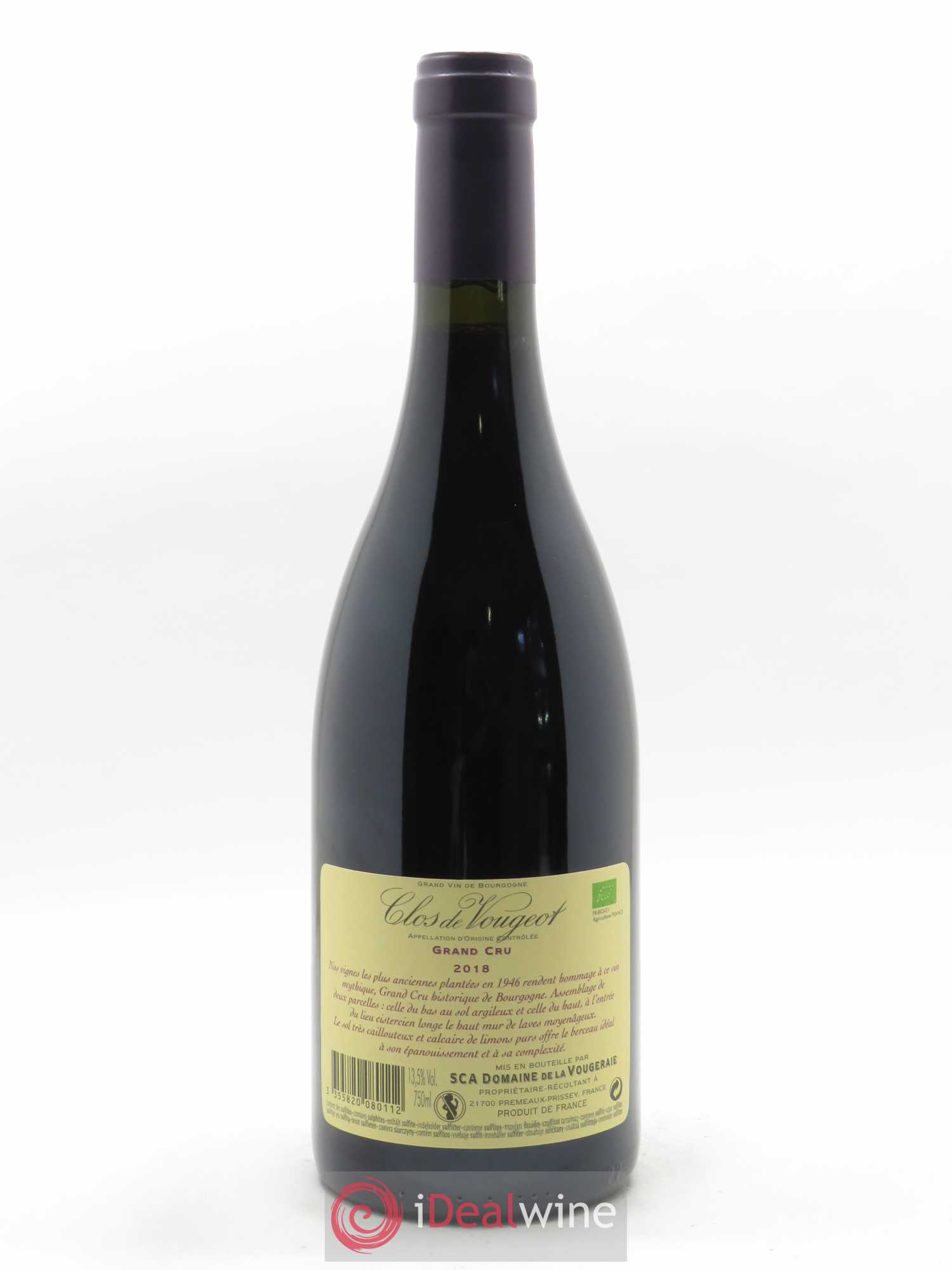 Clos de Vougeot Grand Cru La Vougeraie  2018 - Lot de 1 Bouteille