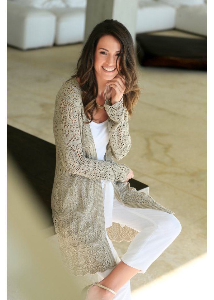 Ajour-Longstrickjacke