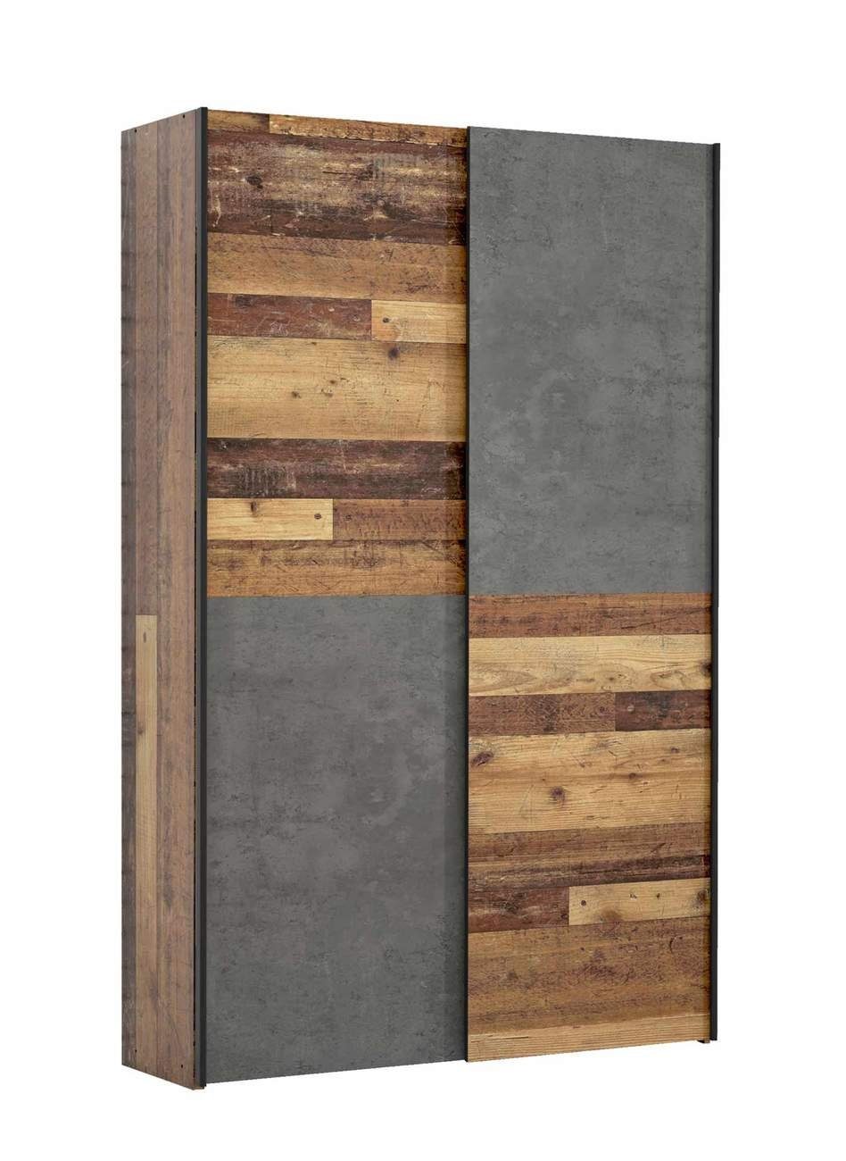 Forte Möbel Mehrzweckschrank Schwebetürenschrank Mehrzweckschrank OZZULA Old Wood Vintage und Beton