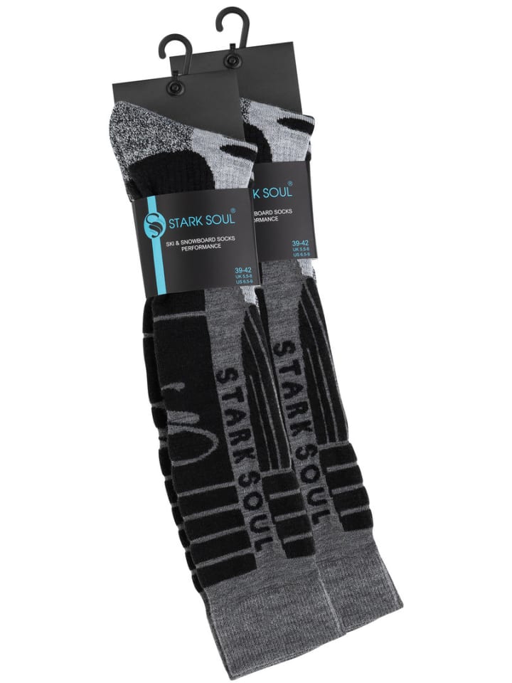 Stark Soul® Ski & Snowboard Socken 2 Paar, mit Spezialpolsterung in Grau-Schwarz günstig kaufen 39-42