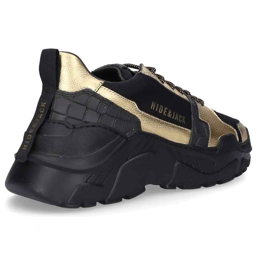Hide & Jack - Sneaker low SPEEDBUMP Kalbsleder Logo gold schwarz - schwarz
