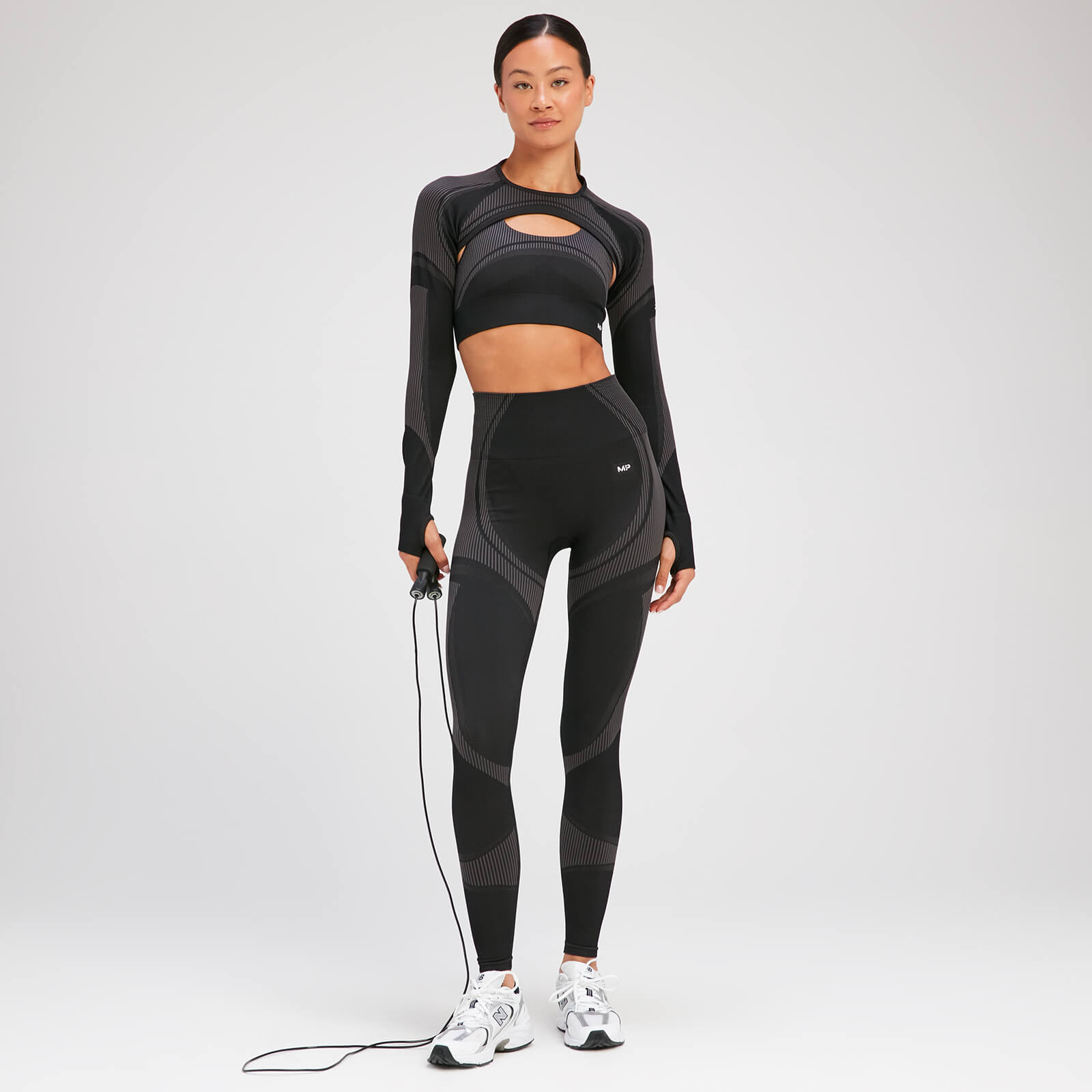 Crop top sans coutures à manches longues MP Tempo Ultra pour femmes – Noir