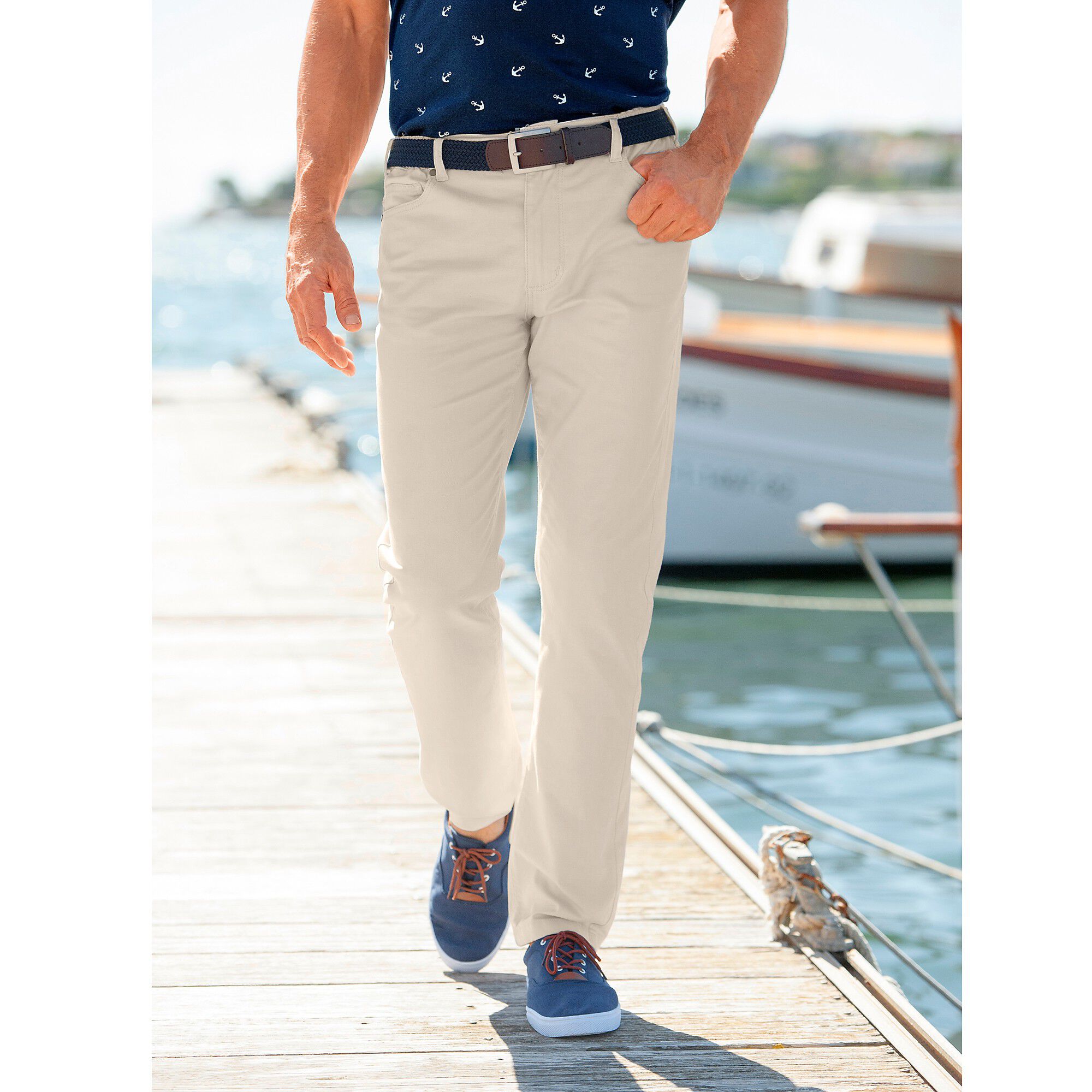 Pantalon droit 5 poches twill coton extensible