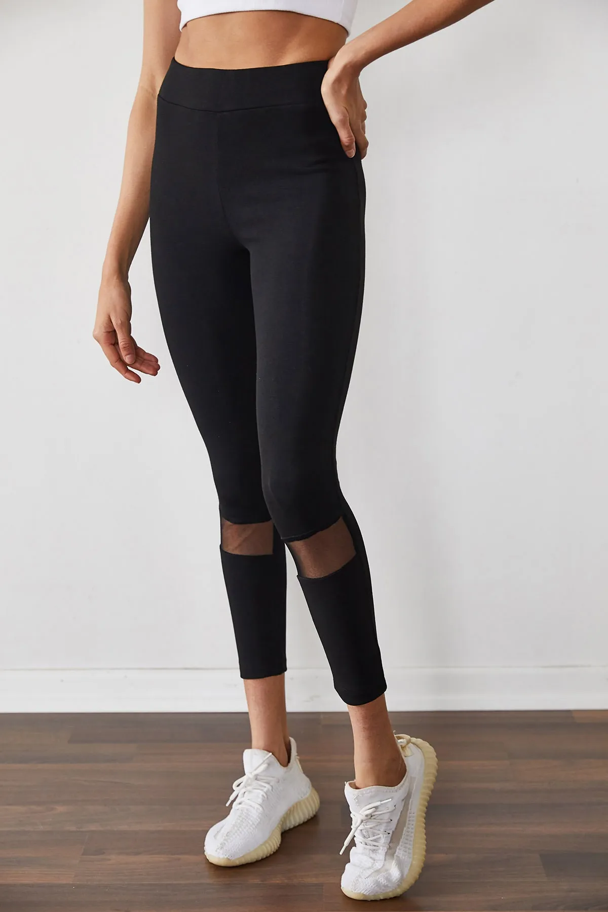 XHAN  Damen-Leggings aus schwarzem Tüll mit hoher Taille, 1KZK5-11399-02