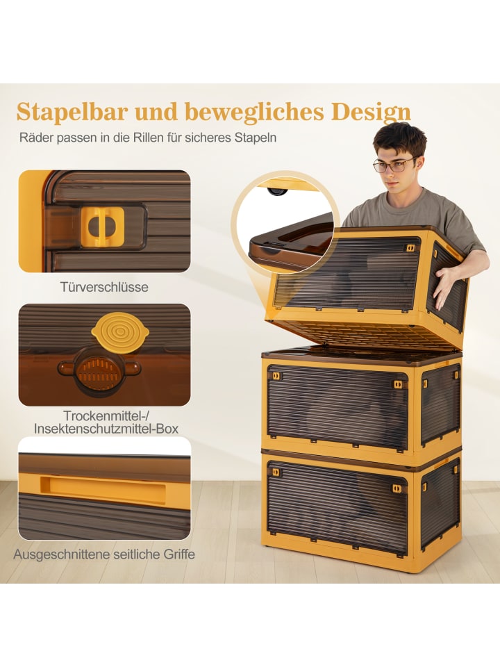 COSTWAY 98L 3er Set Aufbewahrungsbox faltbar in Beige günstig kaufen onesize
