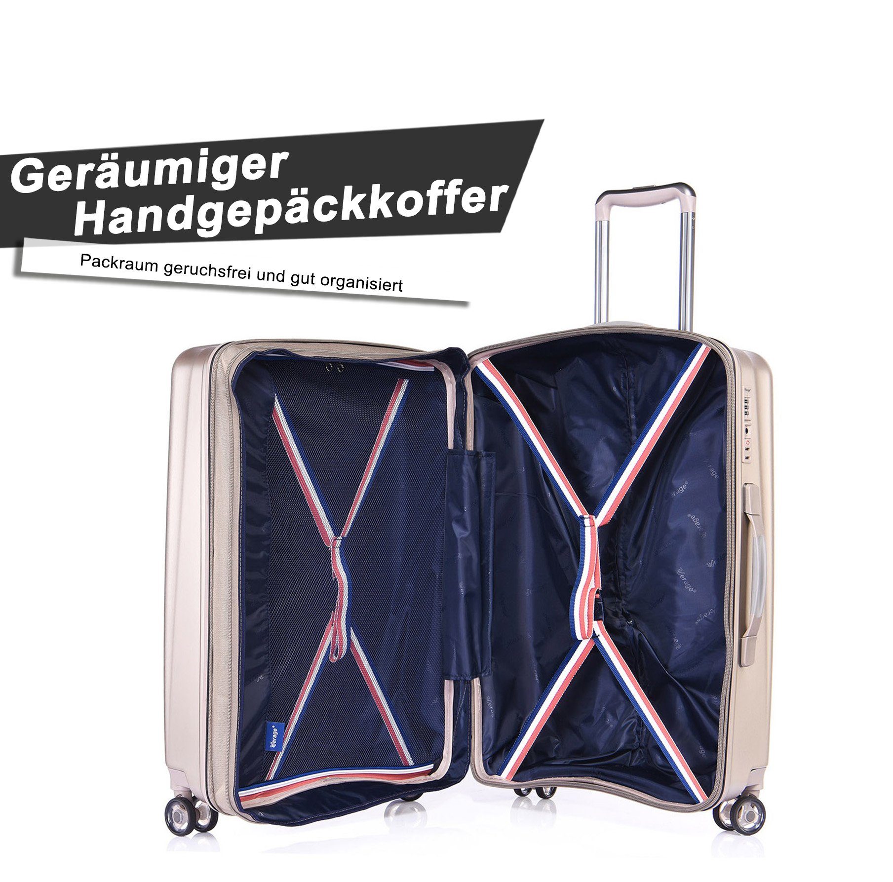 Verage Kofferset Kinetic, 4 Rollen, (Set, 3 tlg., Kofferset, 3teilig), Hartschale, 4-Doppelrollen, TSA-Zahlenschloss