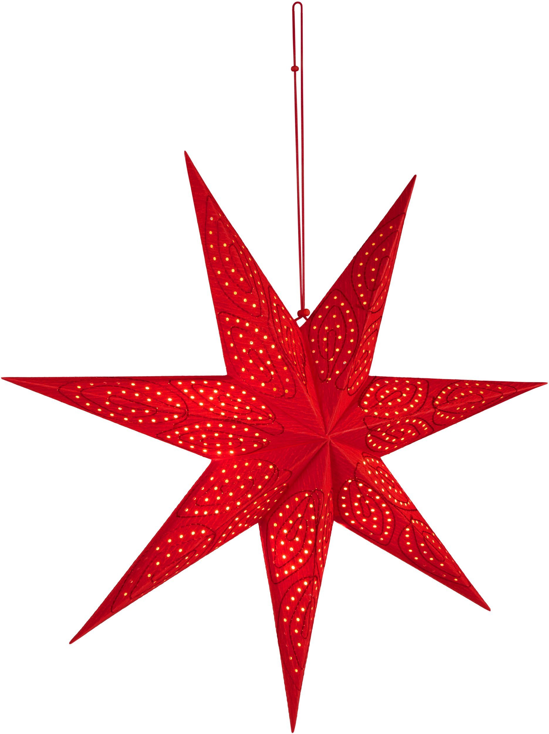 BRUBAKER LED Stern 60 cm Papier Weihnachtsstern zum Aufhängen - LED Adventsstern, Hängender Leuchtstern - Beleuchtbar mit Batterie, LED fest integriert, Warmweiß, Weihnachtsdeko für Fenster - 3D Papierstern mit Timer-Funktion