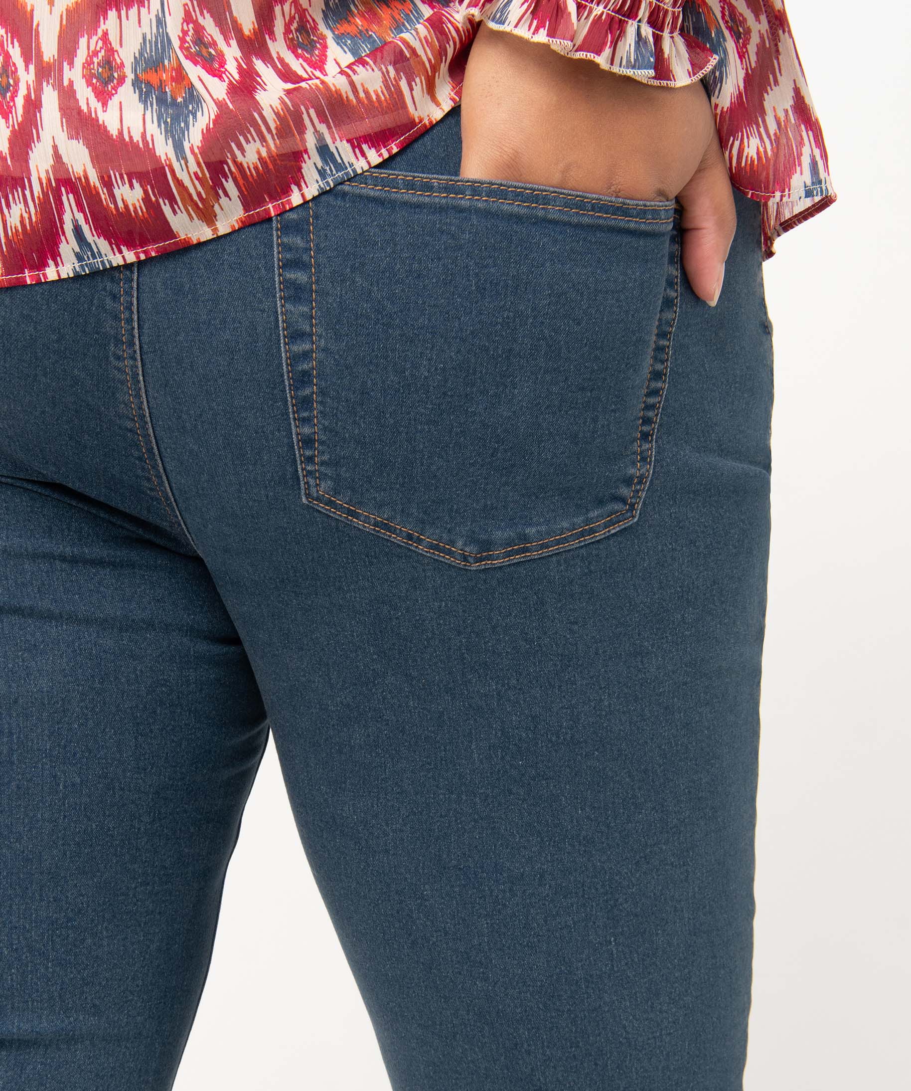 Pantacourt en jean femme grande taille en denim stretch bleu | GEMO