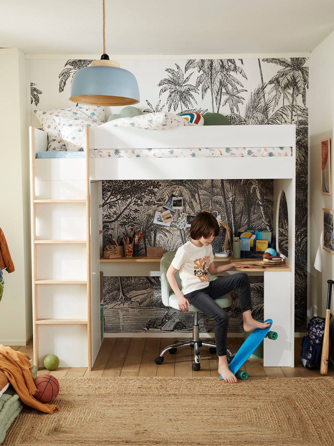 Vertbaudet Kinderzimmer Kombi-Hochbett COMBINID, Schreibtisch, Schrank & Regal - weiß