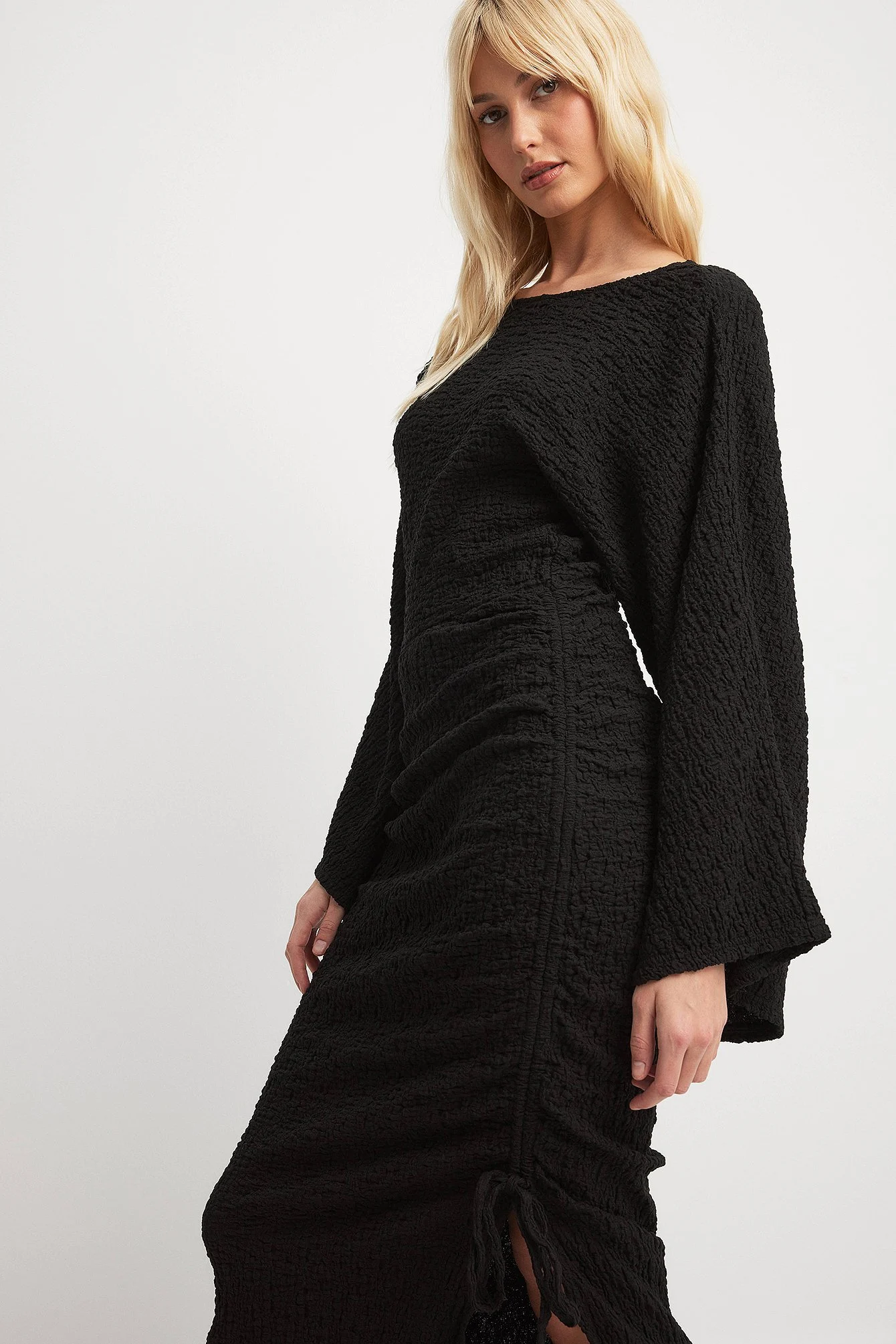Strukturiertes Maxikleid mit Kordelzug