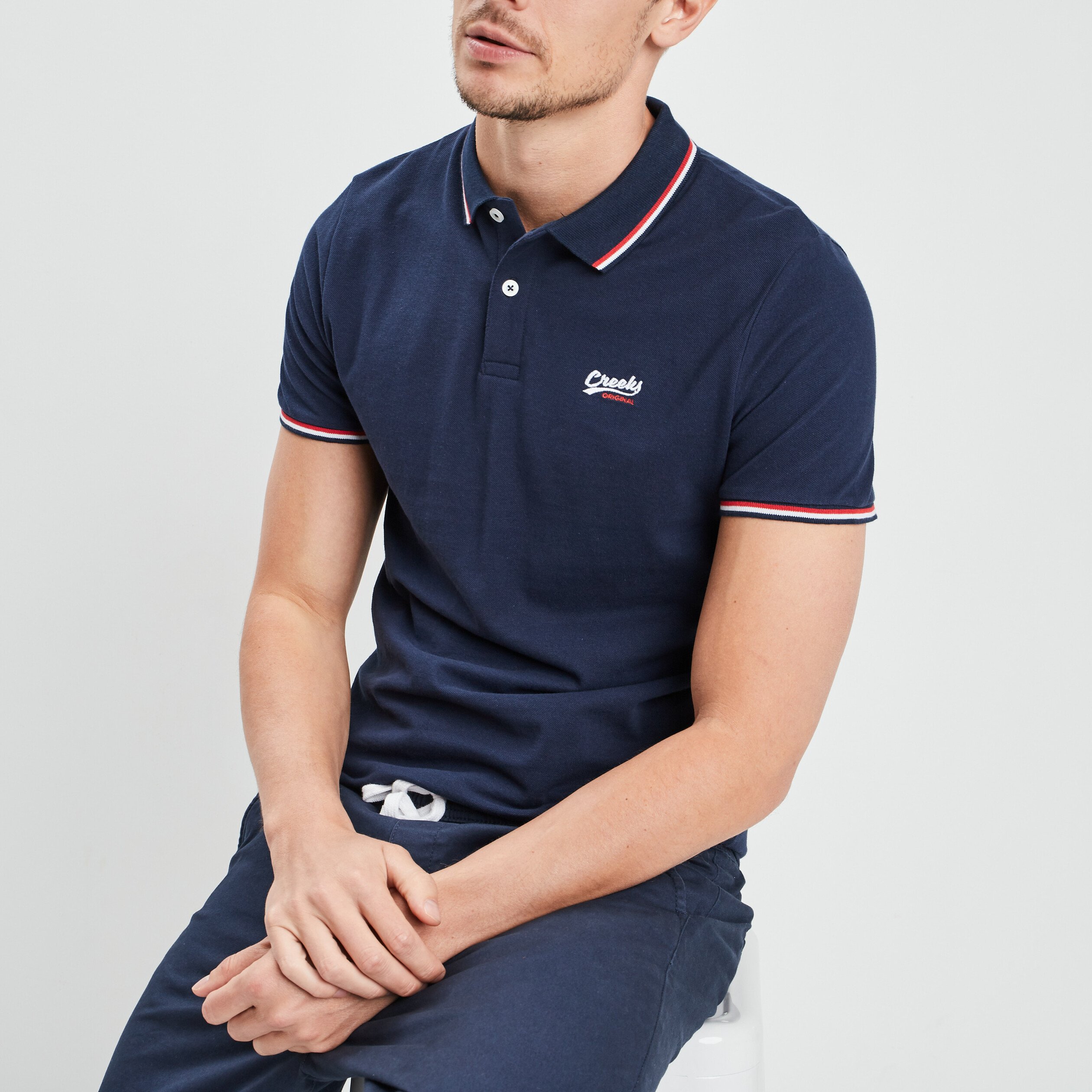 Polo avec broderie poitrine Creeks bleu marine homme | La Halle
