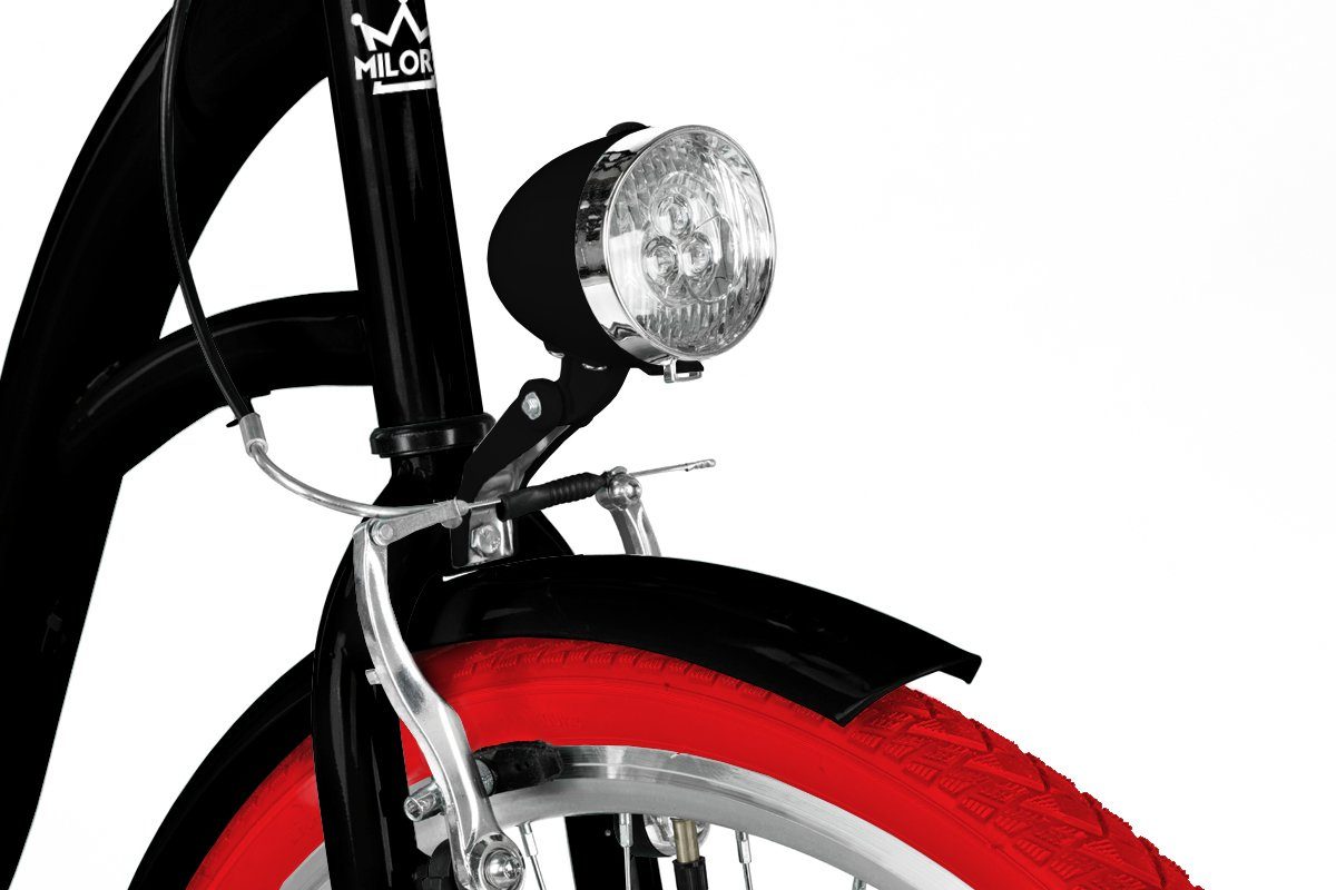 MILORD BIKES Cityrad Milord Komfort Damenfahrrad Weidenkorb 28/26 Zoll Schwarz-Rot 1-Gang, 1 Gang