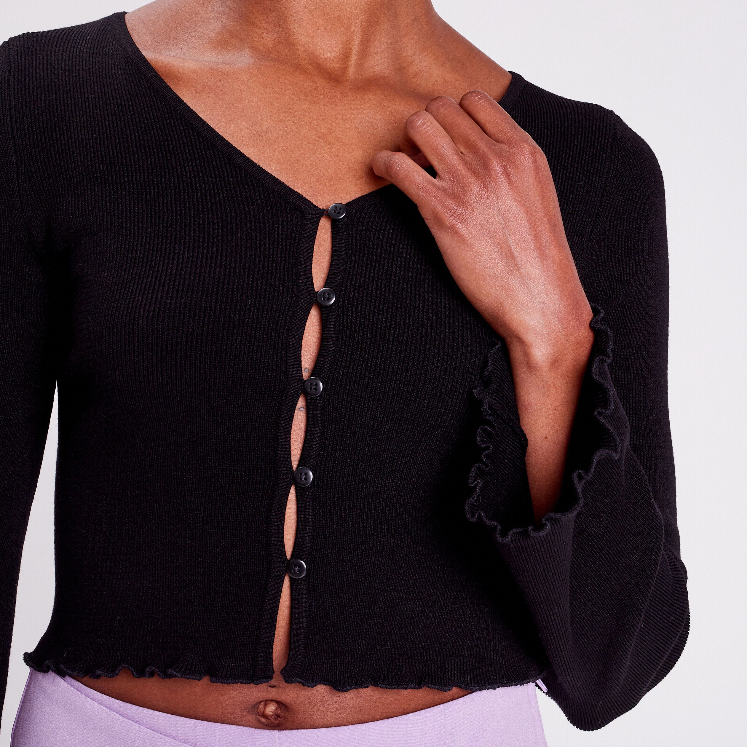 Gilet col en V bord vague noir femme | Cache Cache