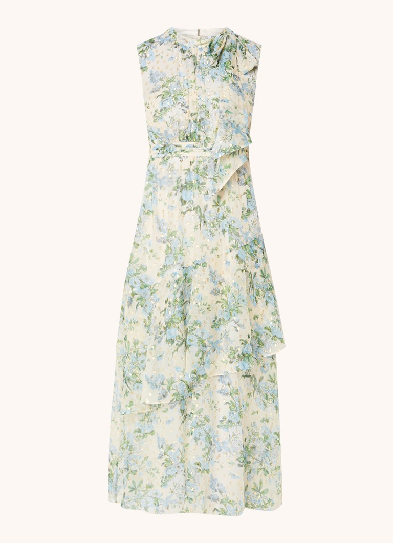 Abito lungo Robyn di LKBennett in misto seta e lurex con stampa floreale.