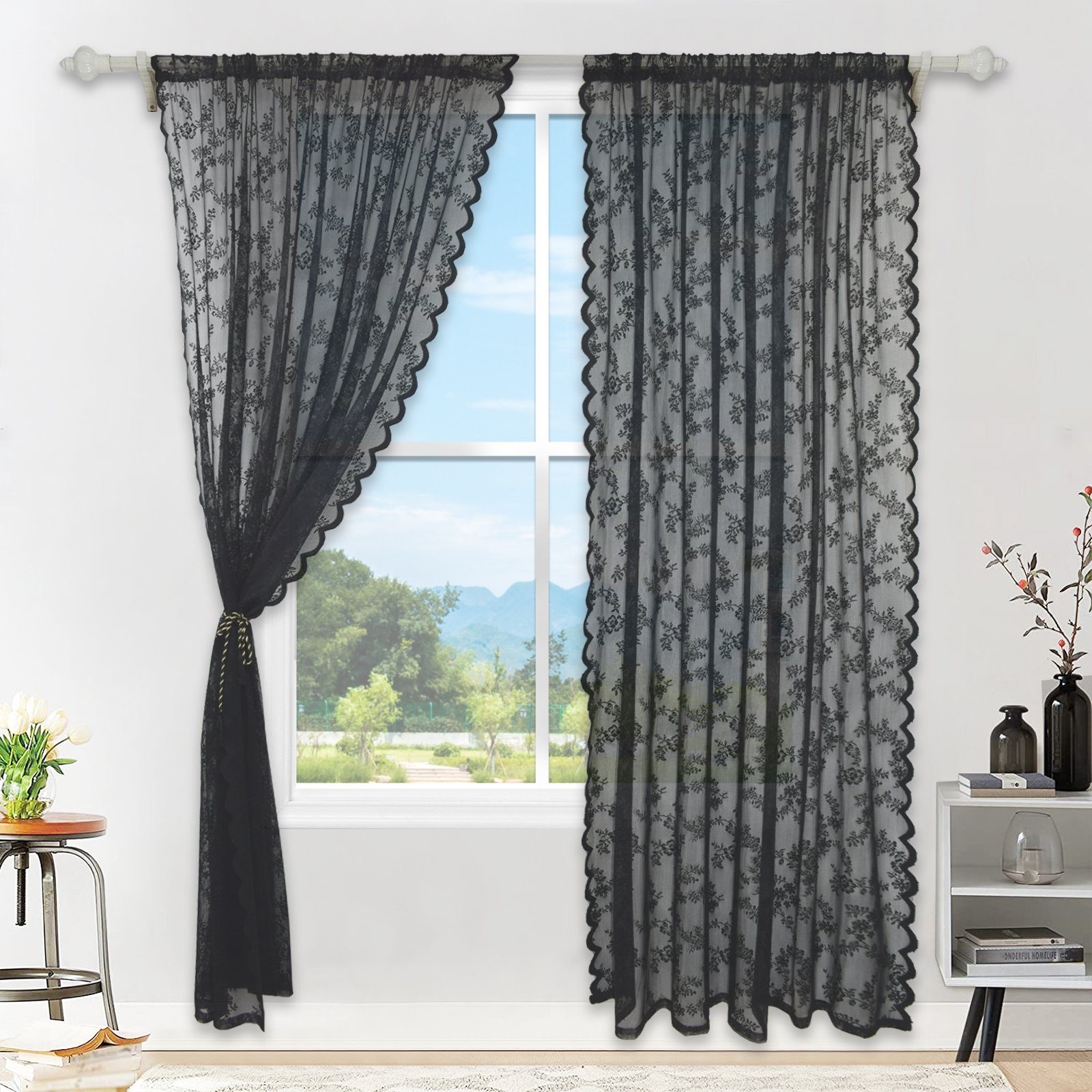 Schiebegardine Vorhang Florale, Spitze Screening Tür Vorhänge, Stabtasche, 3 Farben, BTTO, (1 St), Fensterabschirmung für Wohnzimmer, Schlafzimmer, Patio(1/2 St), H×B: 160×145;183×145;213×145;244×145;274x145