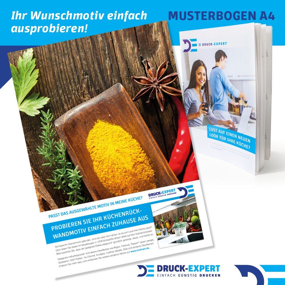 DRUCK-EXPERT Küchenrückwand Küchenrückwand Spices on Wood Premium Hart-PVC 0,4 mm selbstklebend