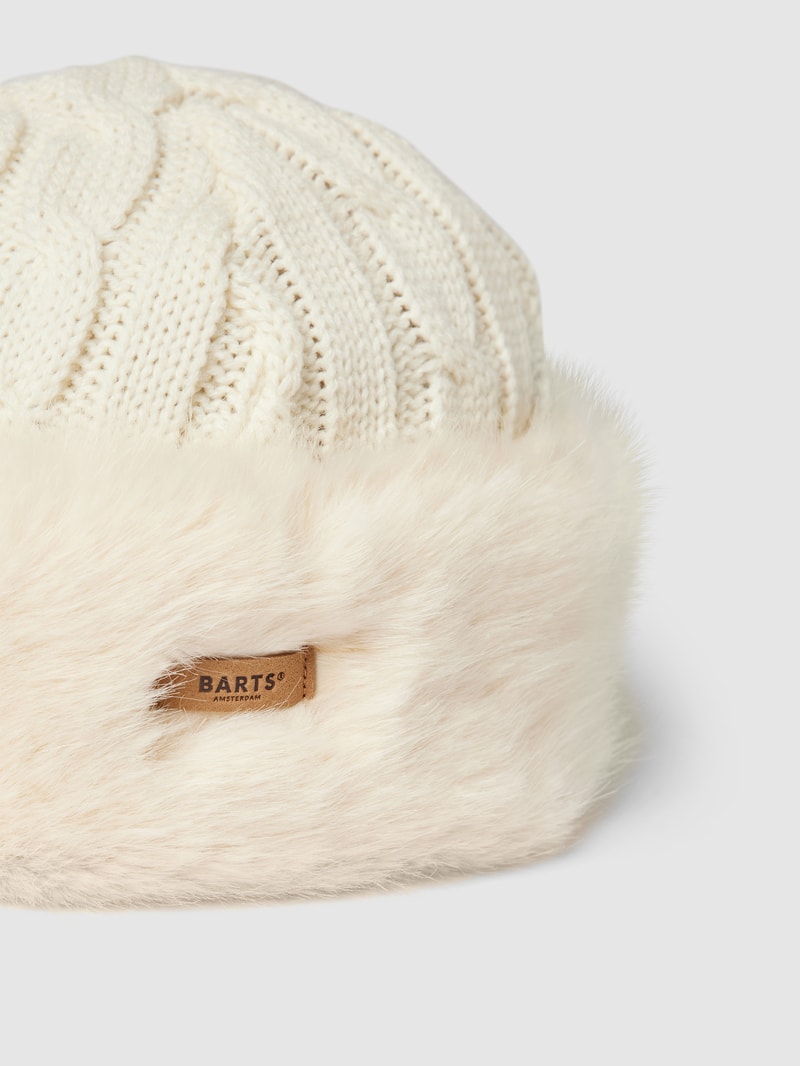 Wollmütze mit Kunstfellbesatz in offwhite