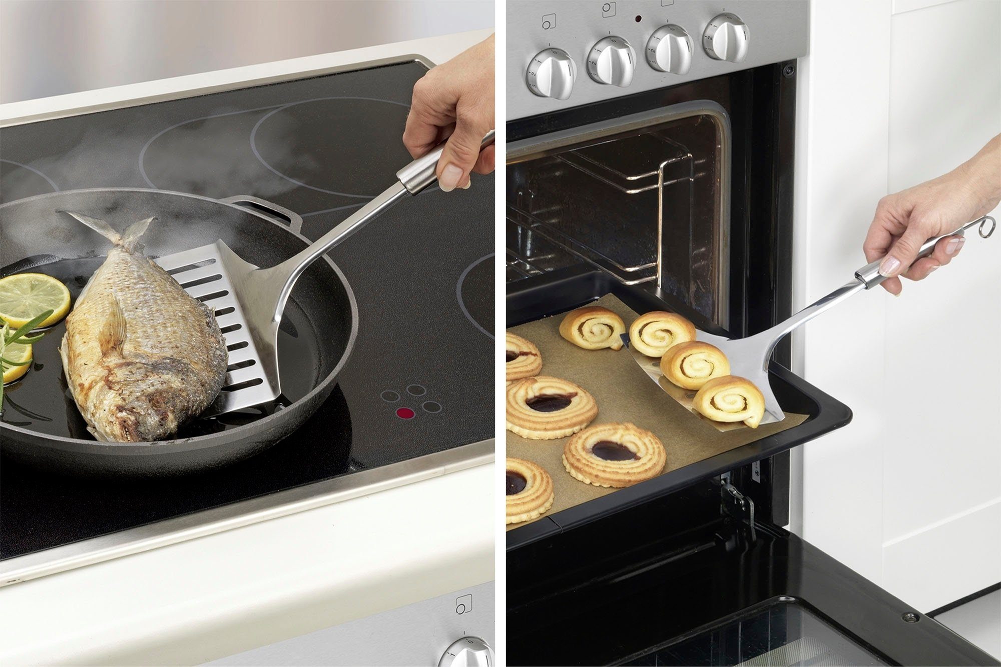 Maximex Servierzange Gourmet, mit Jumbo Pfannenwender, Multifunktioneller Küchenzange, Edelstahl