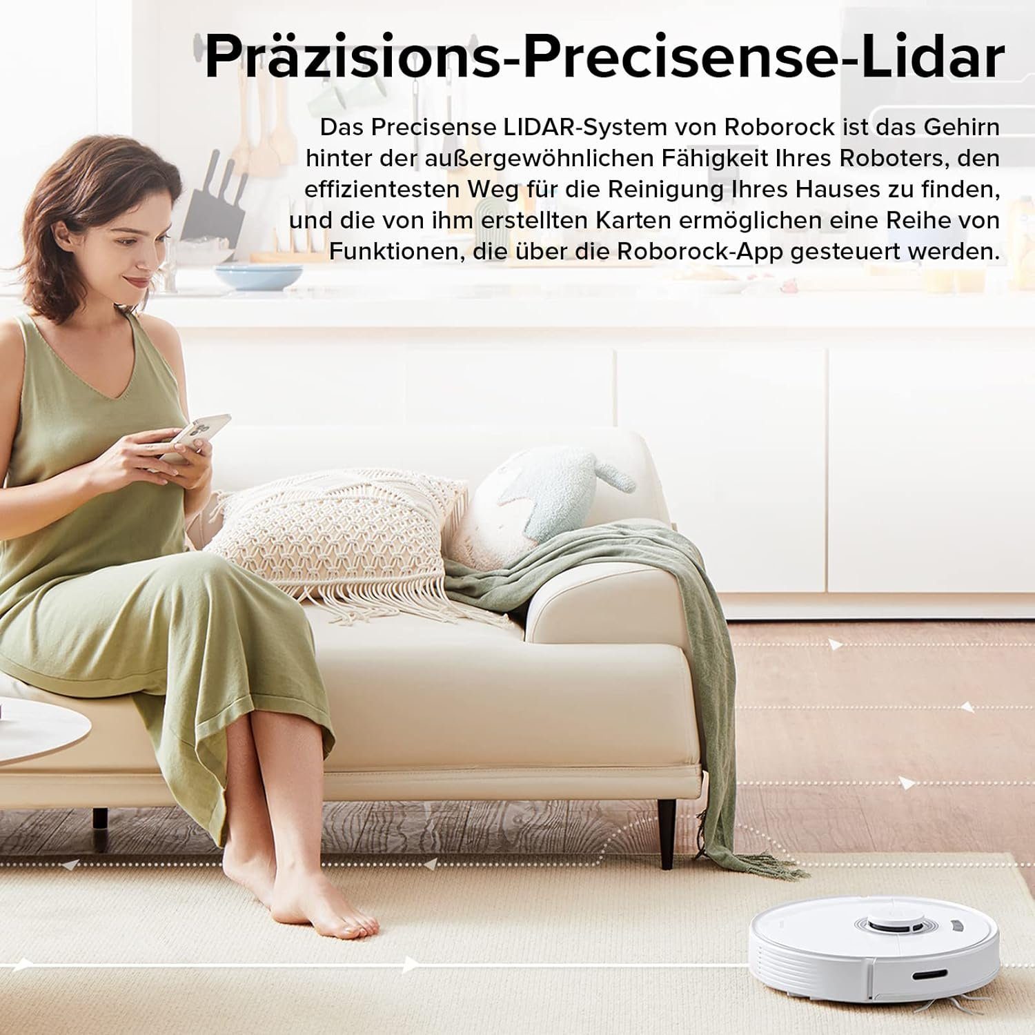 Roborock Saugroboter Q7 Max+, 58,00 W, 4200Pa, Intelligente Staubsammlung, Teppichboden reinigen, 3D-Map, LiDAR-Navigation, Kindersicherung, Beutellos, App-Steuerung
