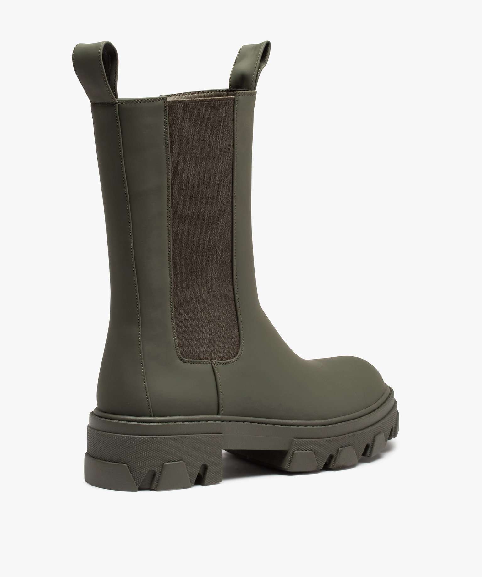Boots femme Chelsea unies à semelle épaisse et crantée kaki | GEMO