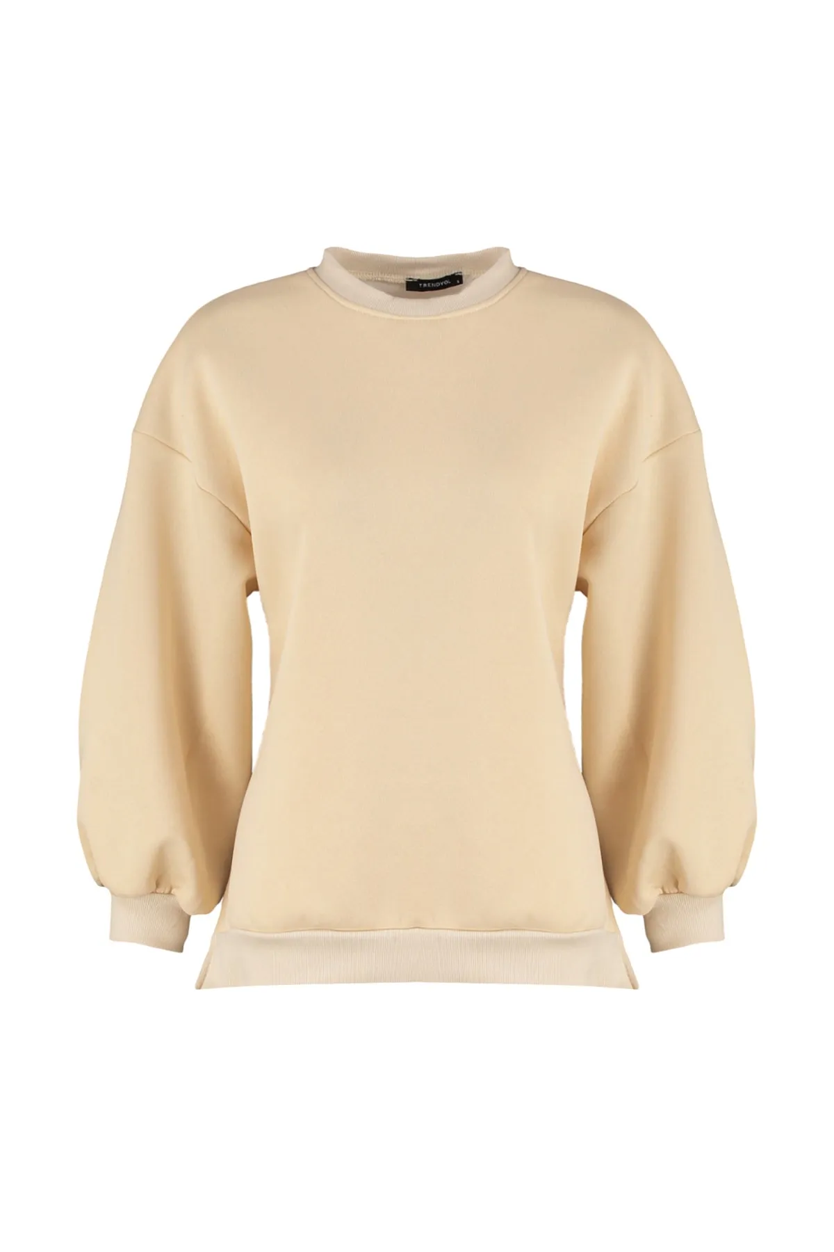 Trendyol Collection  Beiges Oversize/Wide Fit Strick-Sweatshirt mit Schlitzdetail innen aus dickem Fleece TWOAW23SW00195