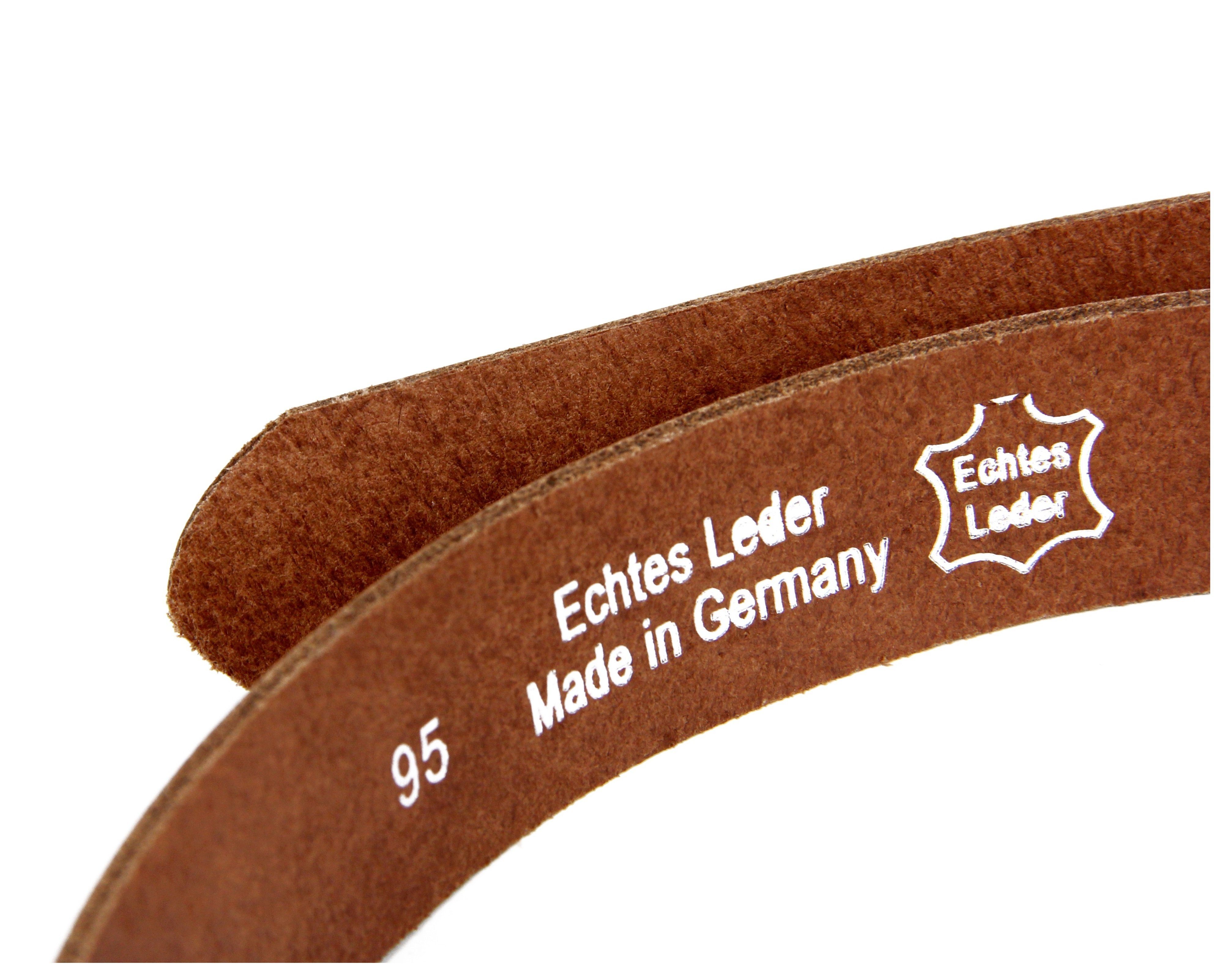 Frentree Ledergürtel aus 100% Echtleder, MADE IN GERMANY 3 cm breiter Gürtel aus Leder, kürzbar, Braun