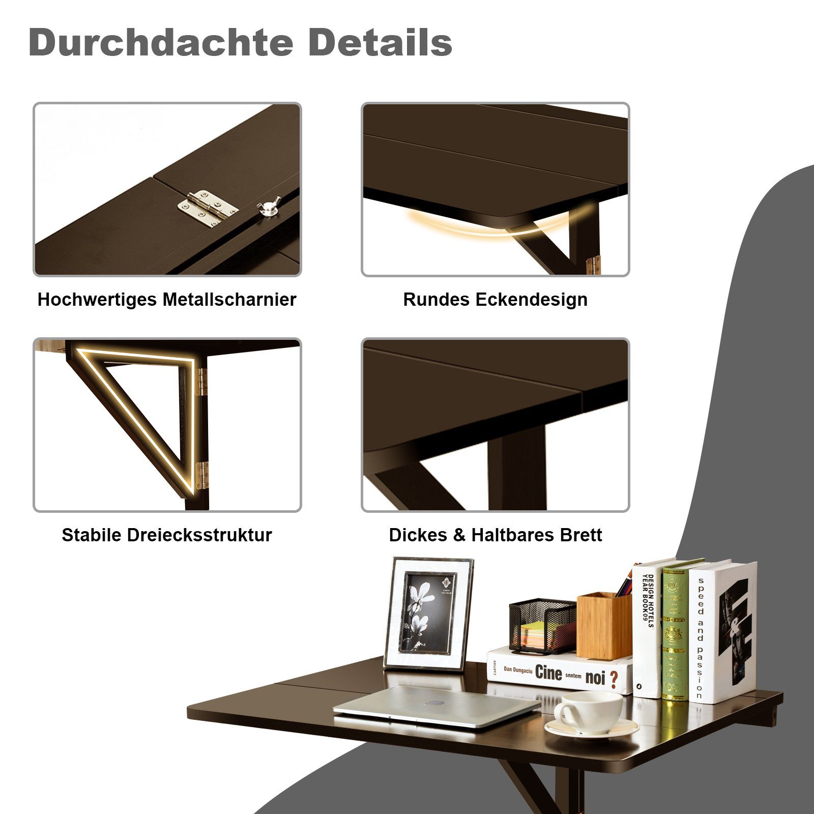 COSTWAY Klapptisch Wandtisch Wandmontage, 80 x 60 cm, klappbar