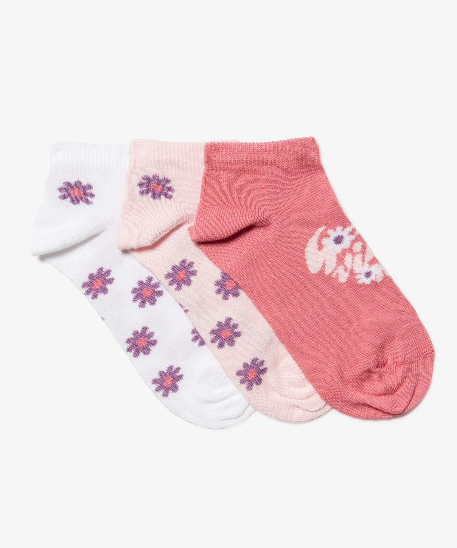 Chaussettes fille ultra courtes à motifs fleuris (lot de 3) rose | GEMO