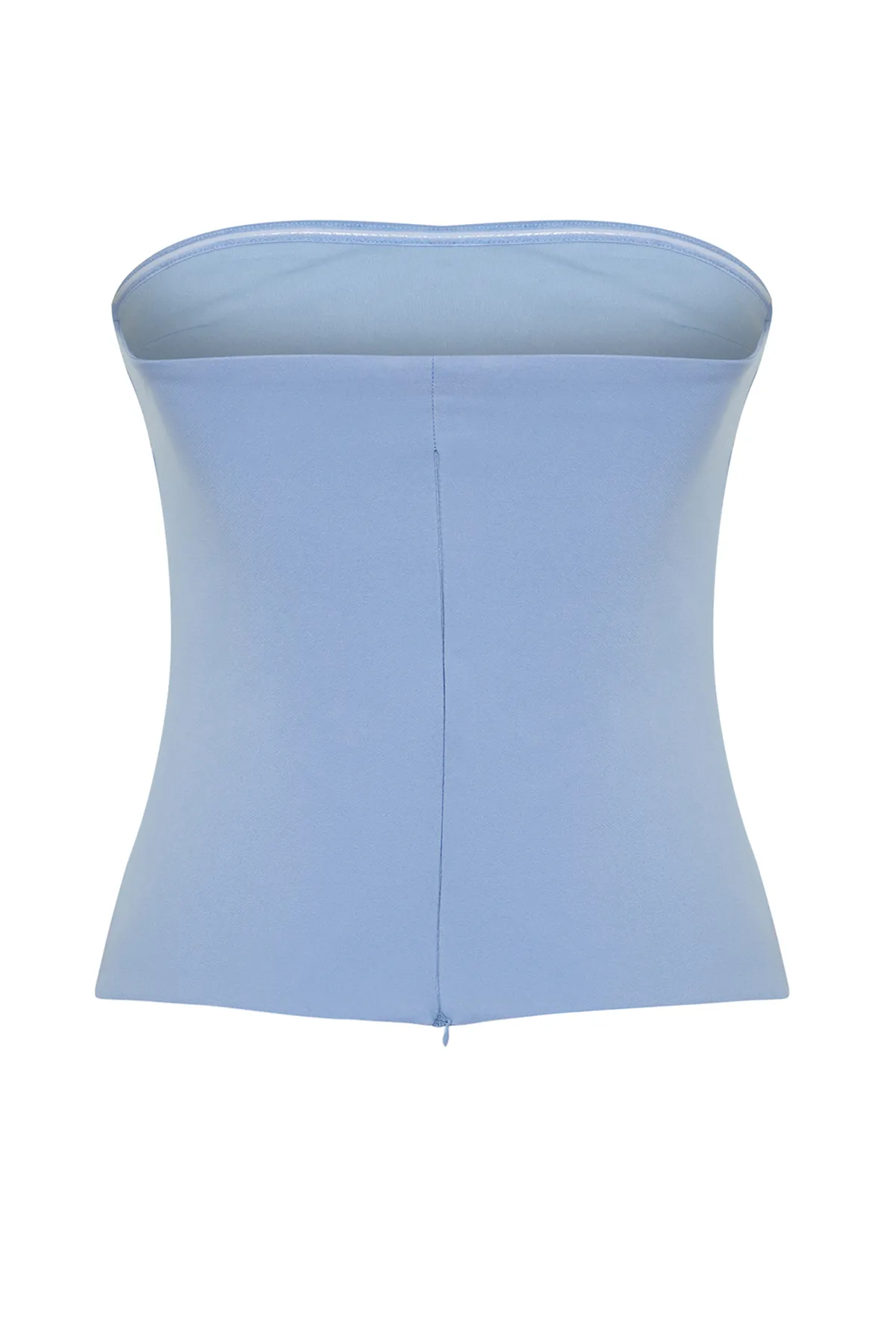 Trendyol Collection  Hellblaue trägerlose taillierte Webbluse TWOSS24BZ00348