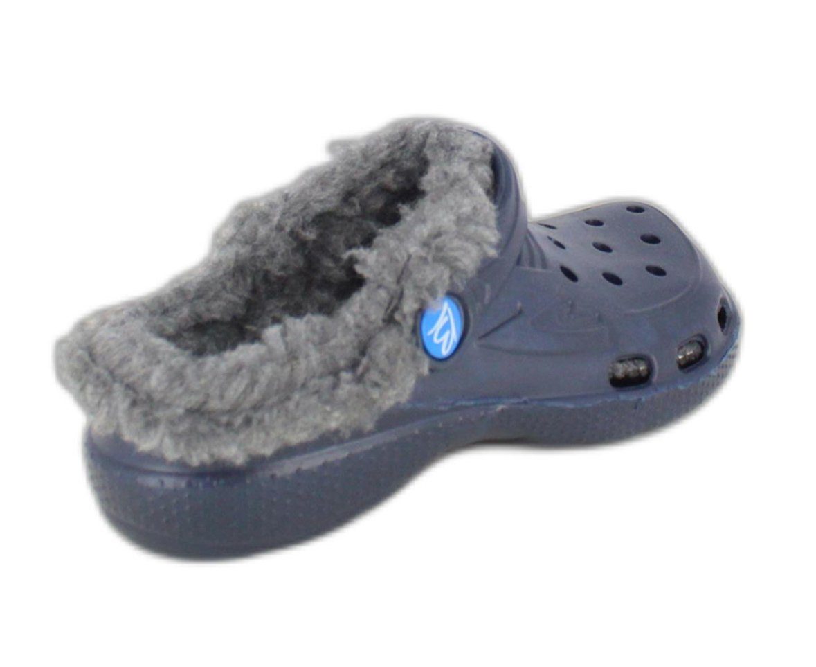 Beck Clogs mit Warmfutter Badeschuh (für warme Füße durch flauschiges Warmfutter) für Kinder Damen und Herren, federleichte Clogs, mit Fersenriemen