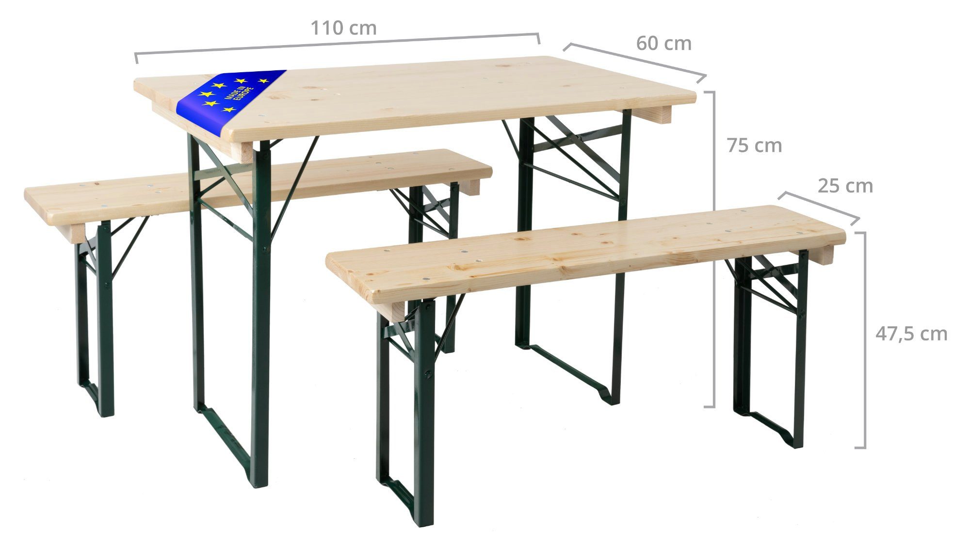 Stagecaptain Bierzeltgarnitur BBEU-110 Sitzgarnitur für Balkon 110 cm, (3-tlg)