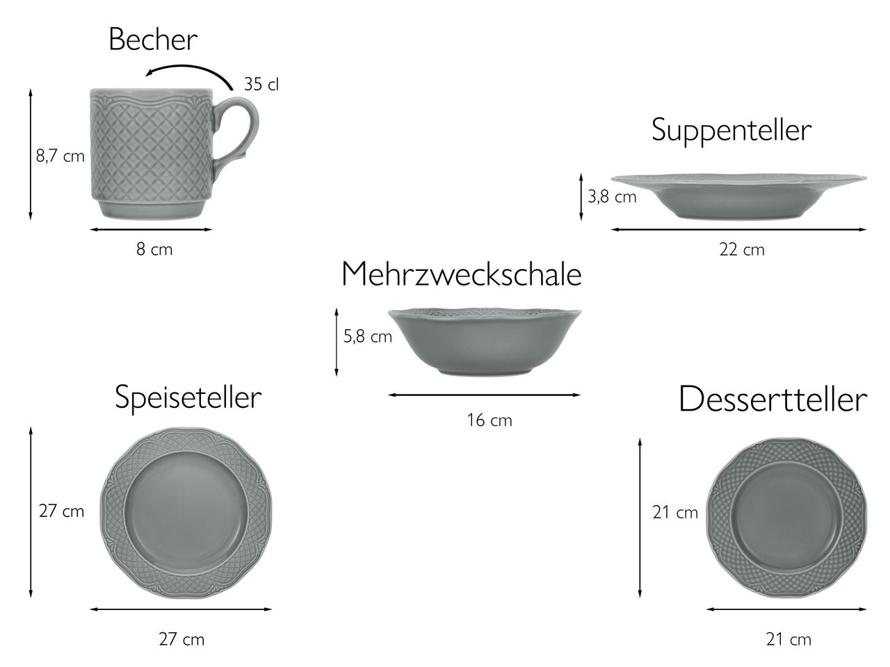 CreaTable Arianne grau Kombiservice 20-tlg