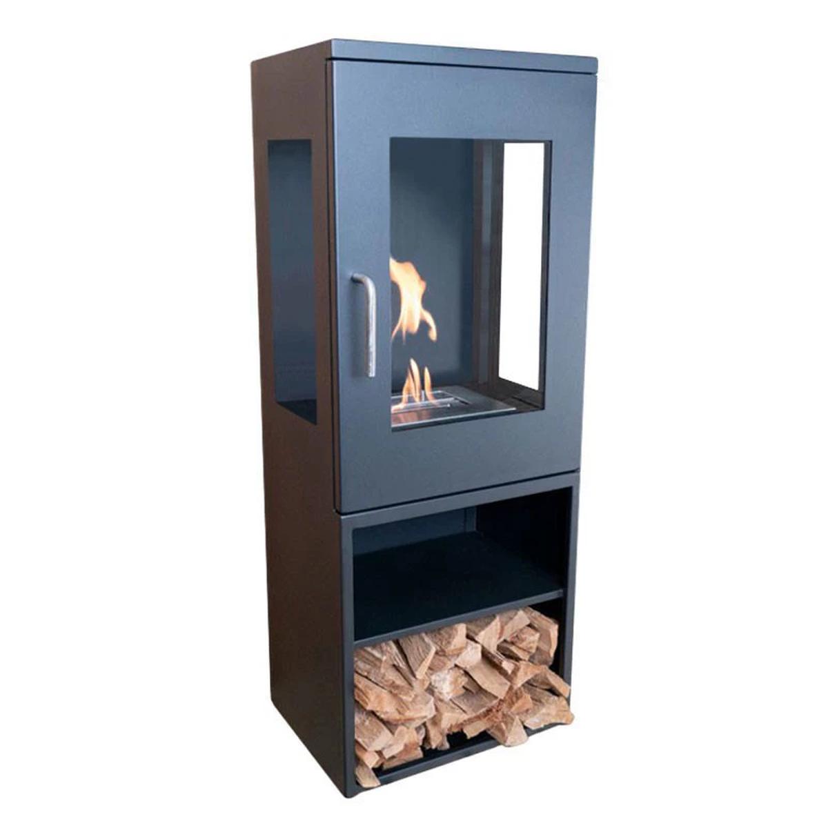 ScandiFlames Cheyenne Schwarzer Bioethanol-Kamin, 95 cm hoch, 3-seitige Flammenansicht, 1,9 kW