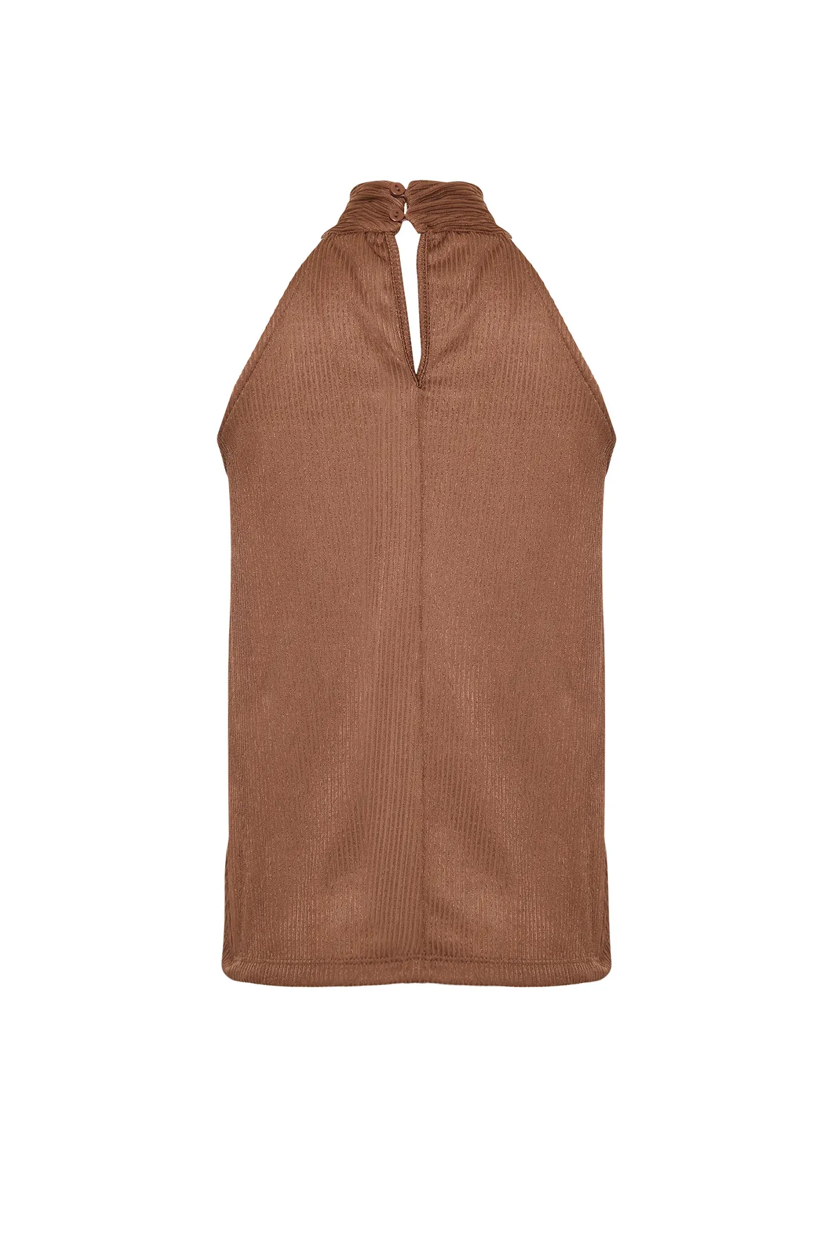 Trendyol Collection  Braune, hochgeschlossene, plissierte Strickbluse mit normaler Passform TWOSS23BZ00952